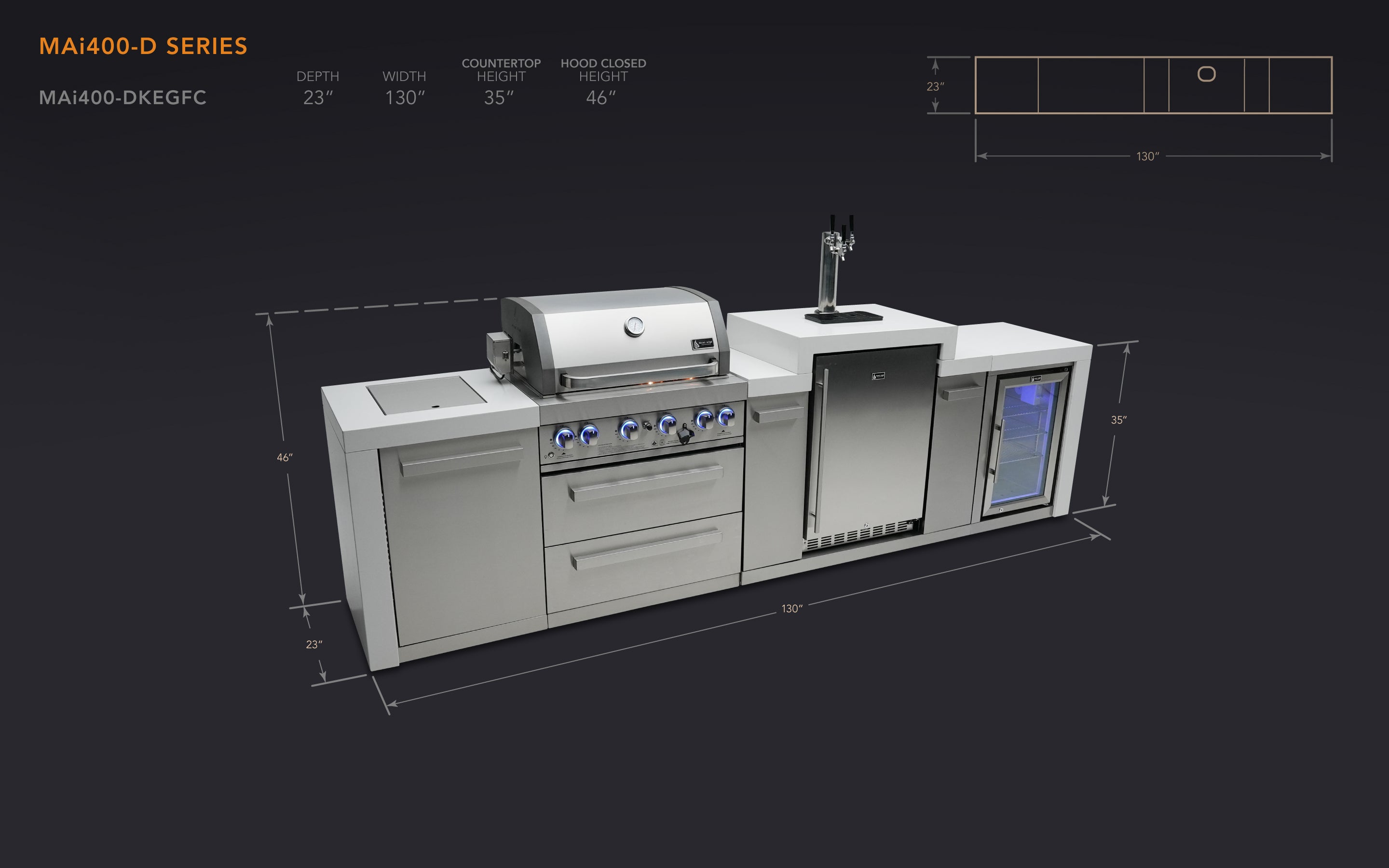 Mont Alpi 400 Deluxe Island with a Kegerator and  Fridge Cabinet - Mont Alpi