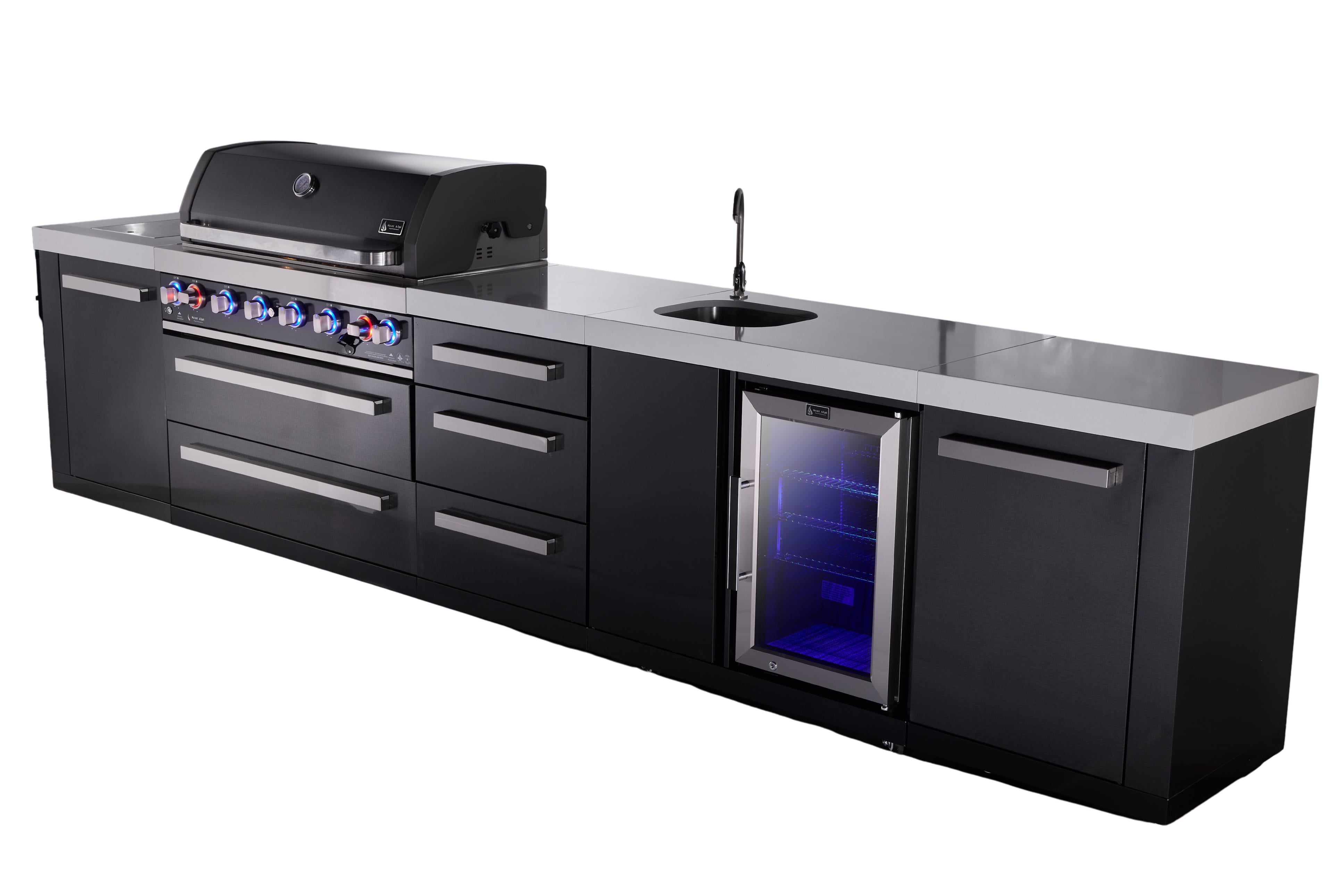 Mont Alpi 6-burner black series outdoor kitchen island with beverage center and extra drawer slides cabinet module - Mont Alpi Canada