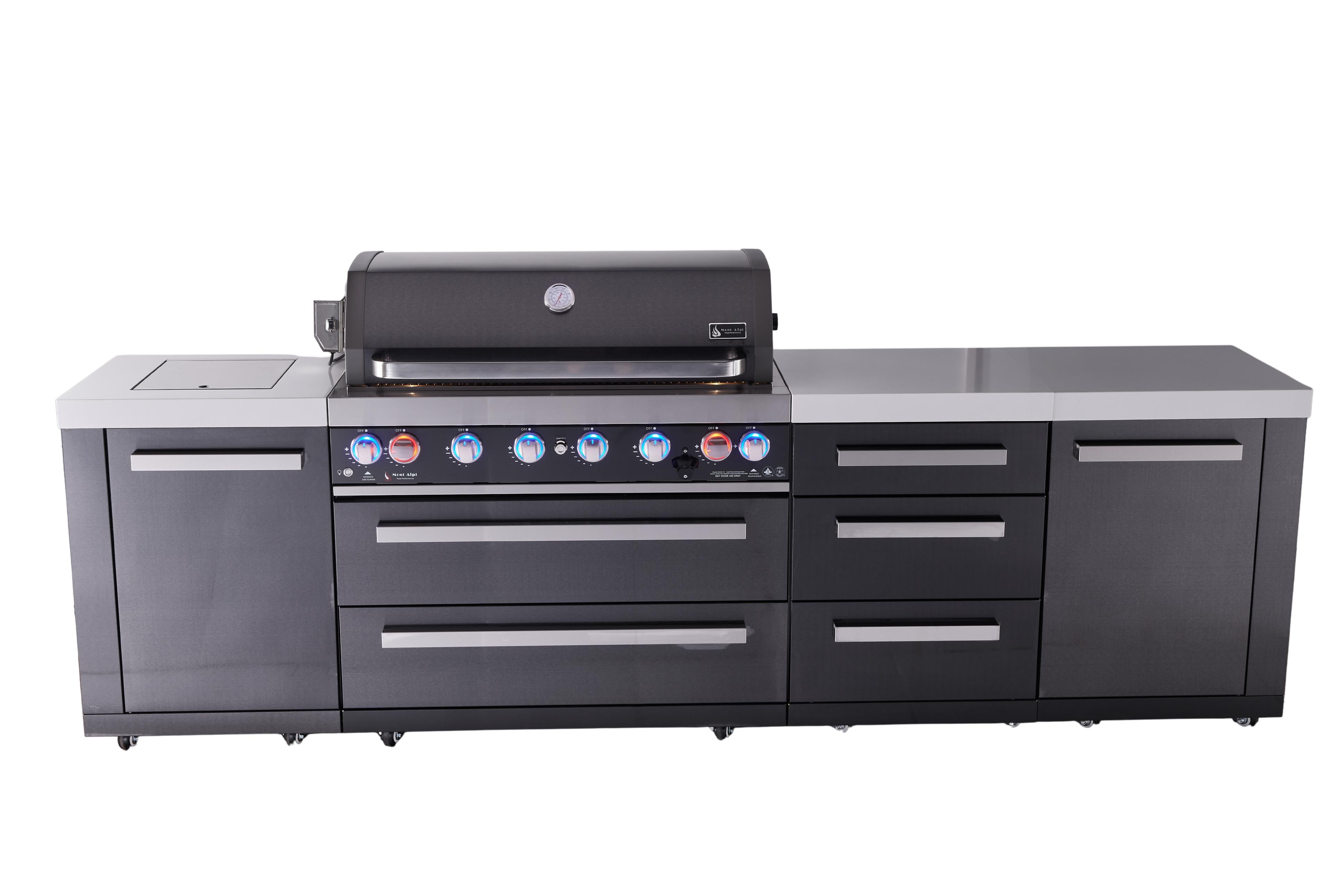 Mont Alpi 6-burner black series outdoor kitchen island with extra drawer slides cabinet module - Mont Alpi Canada