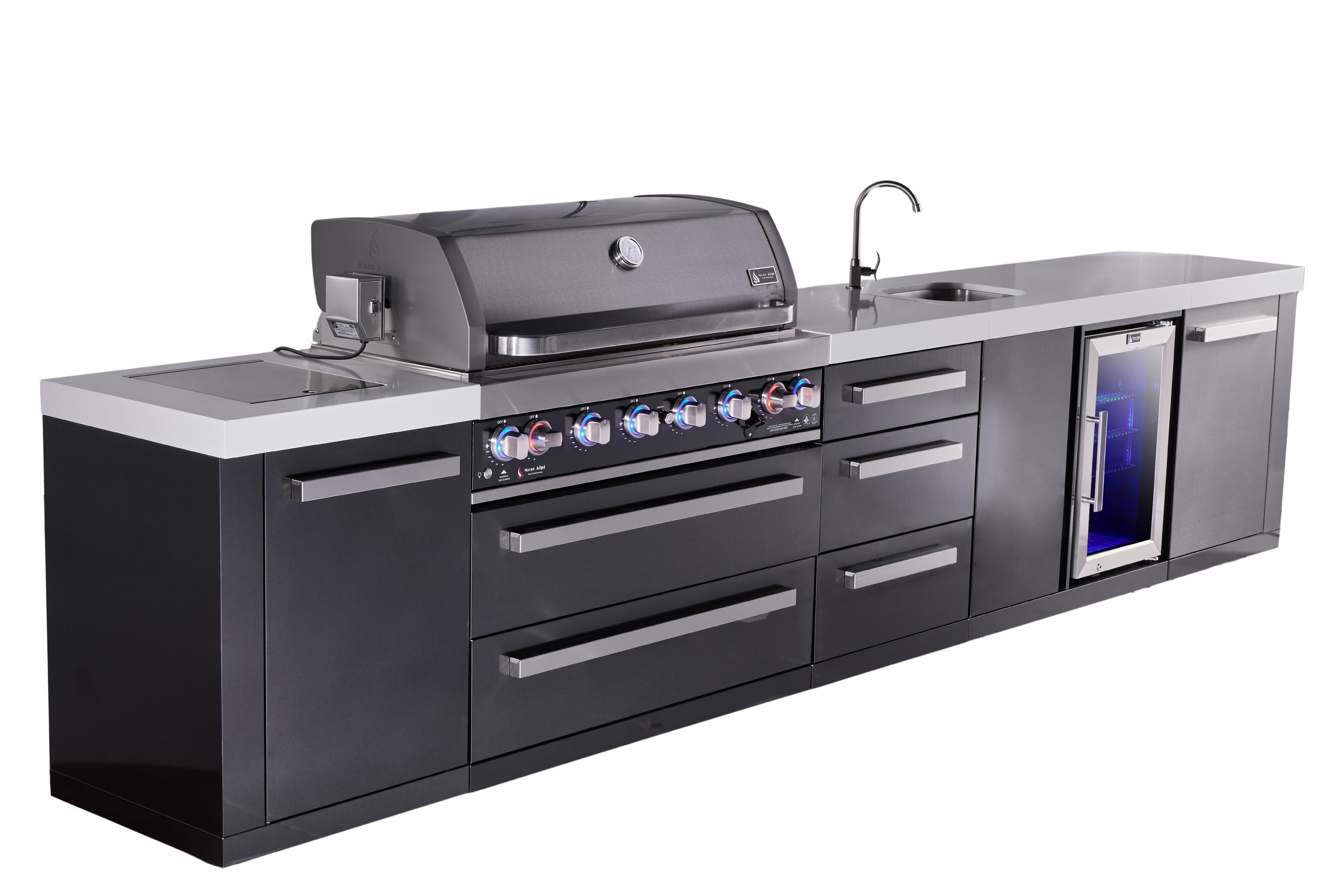 Mont Alpi 6-burner black series outdoor kitchen island with beverage center and extra drawer slides cabinet module - Mont Alpi Canada
