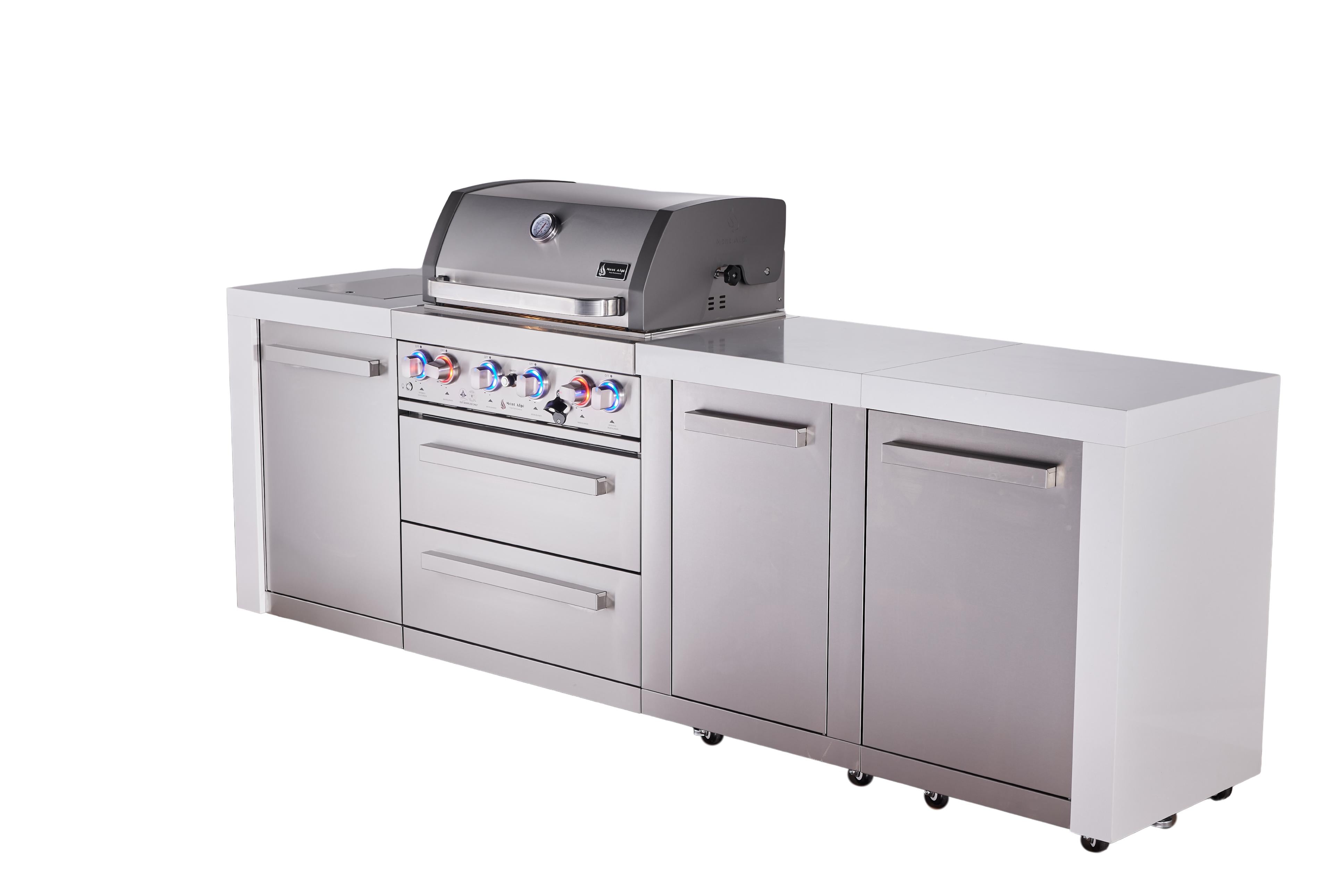 Mont Alpi 4-burner deluxe series outdoor kitchen island with extra storage cabinet module - Mont Alpi Canada