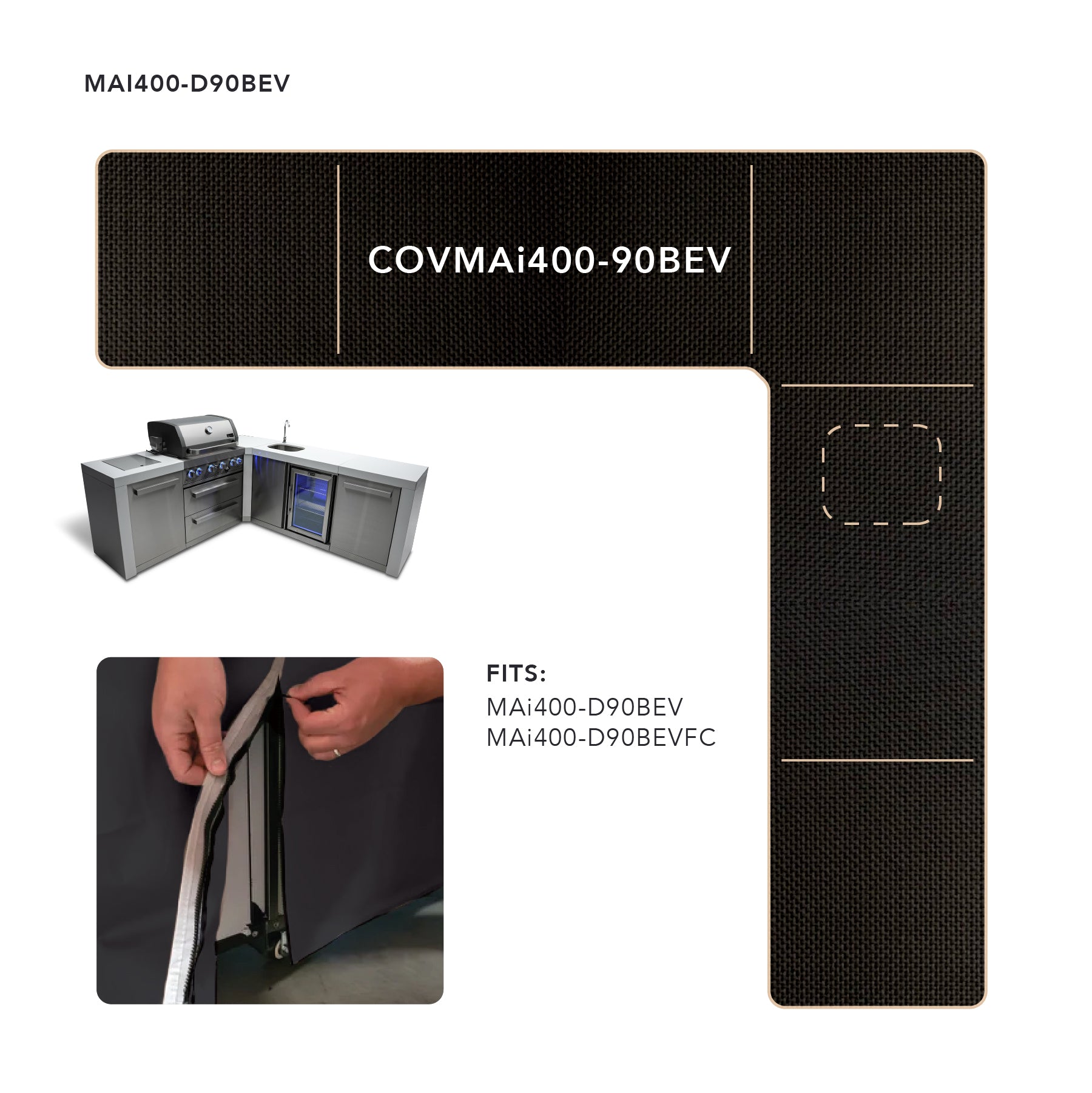 Cover for 400  Island with a 90 Degree Corner and Beverage Center - Mont Alpi Canada