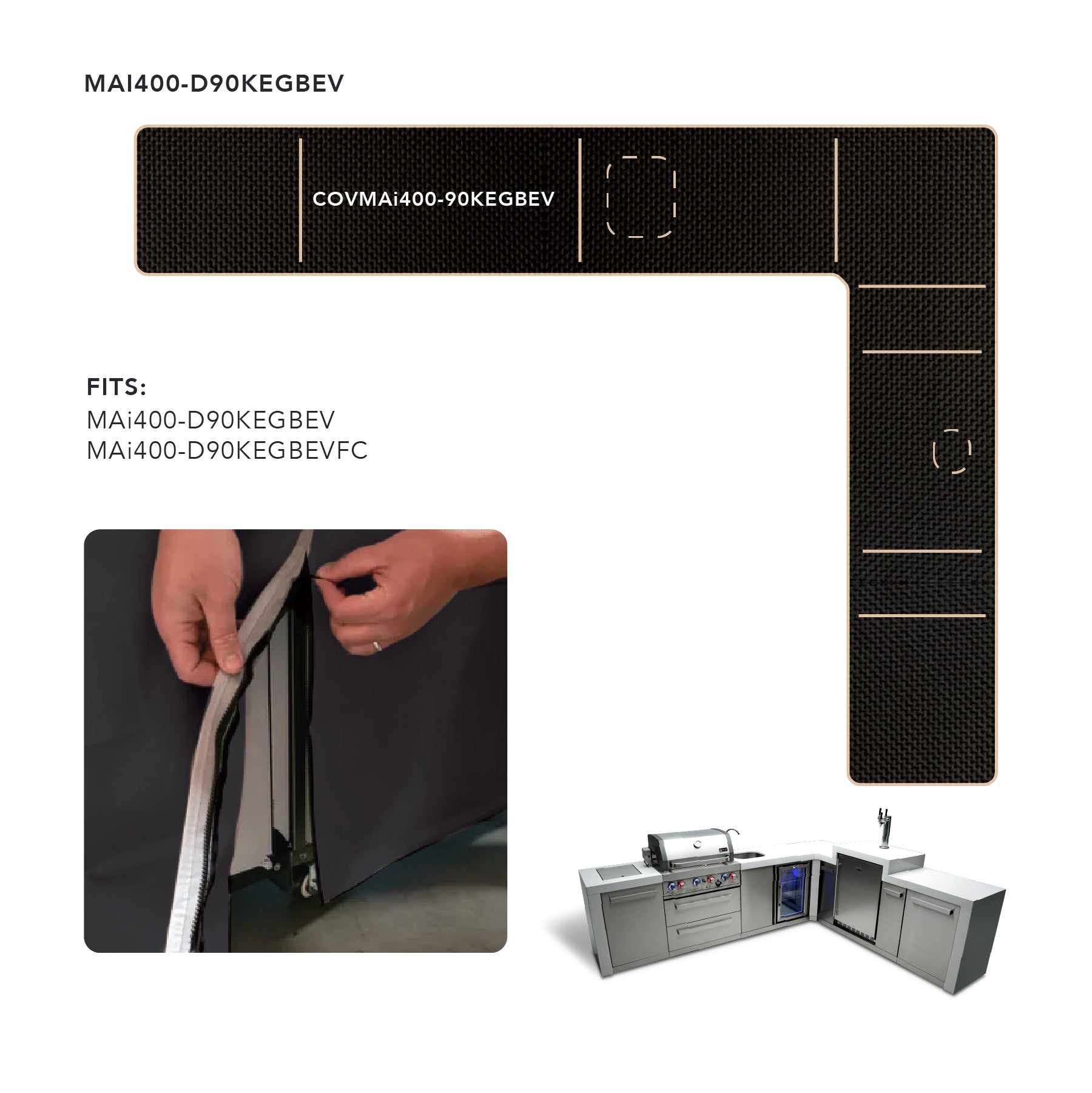 Cover for 400  Island with a 90 Degree Corner, Kegerator and Beverage Center - Mont Alpi Canada