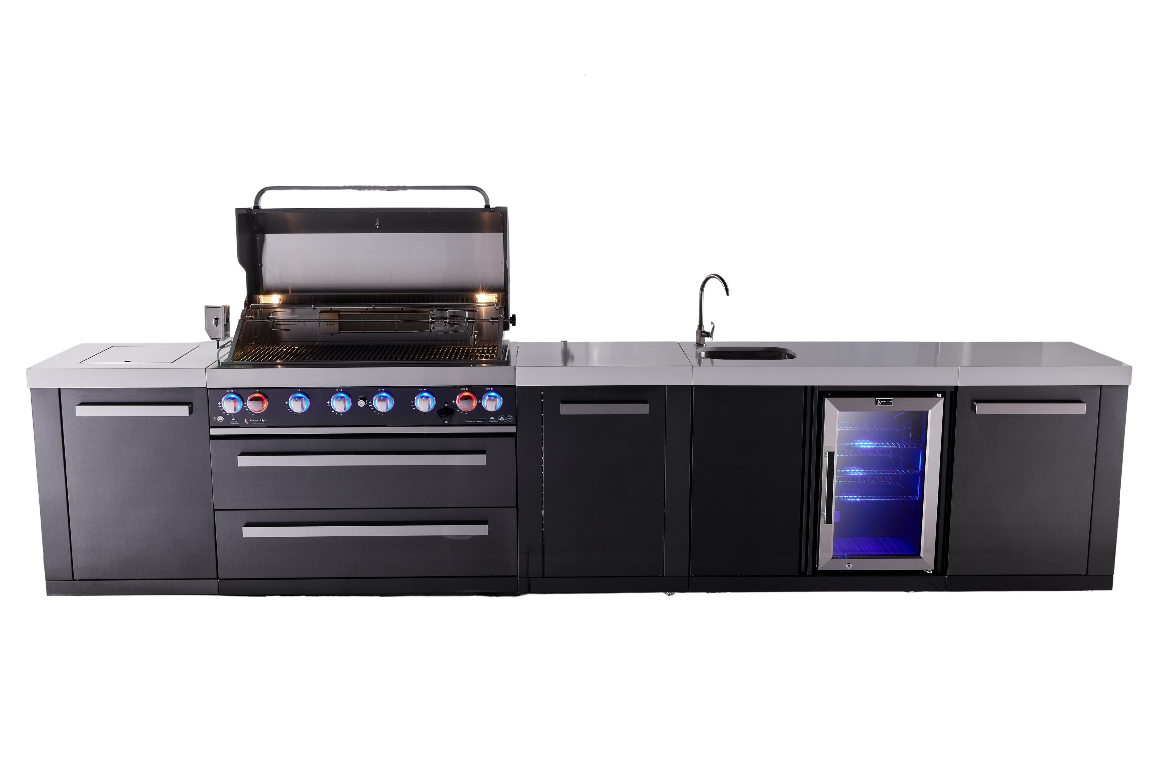 Mont Alpi 6-burner black series outdoor kitchen island with beverage center and extra storage cabinet module - Mont Alpi Canada