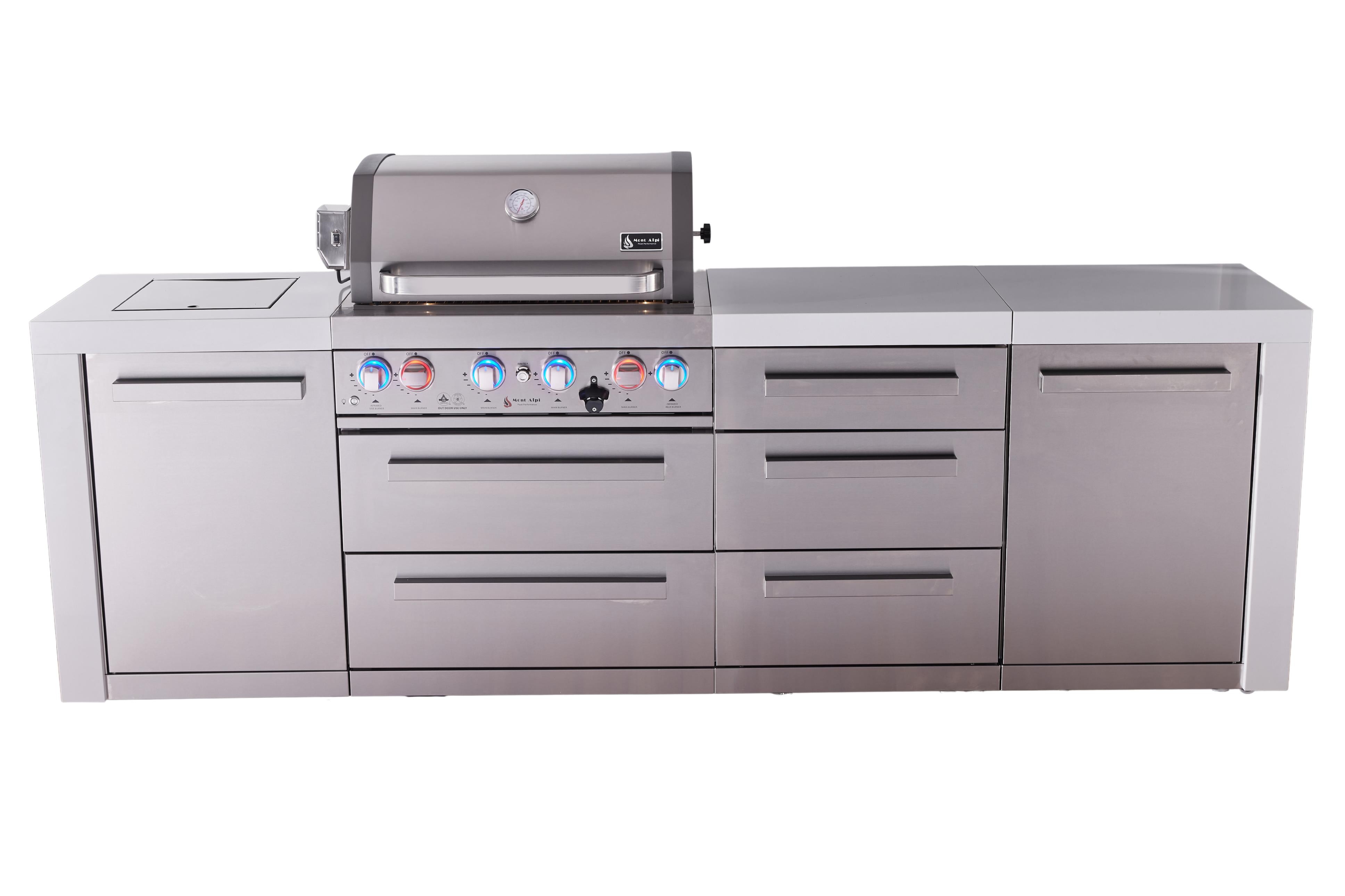 Mont Alpi 4-burner deluxe series outdoor kitchen island with extra drawer slides cabinet module - Mont Alpi Canada
