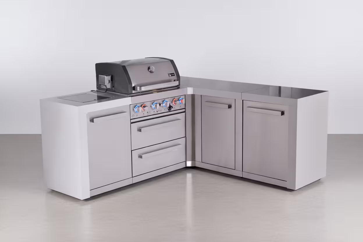 Mont Alpi 4-burner L-shaped deluxe series outdoor kitchen island with extra storage cabinet module - Mont Alpi Canada