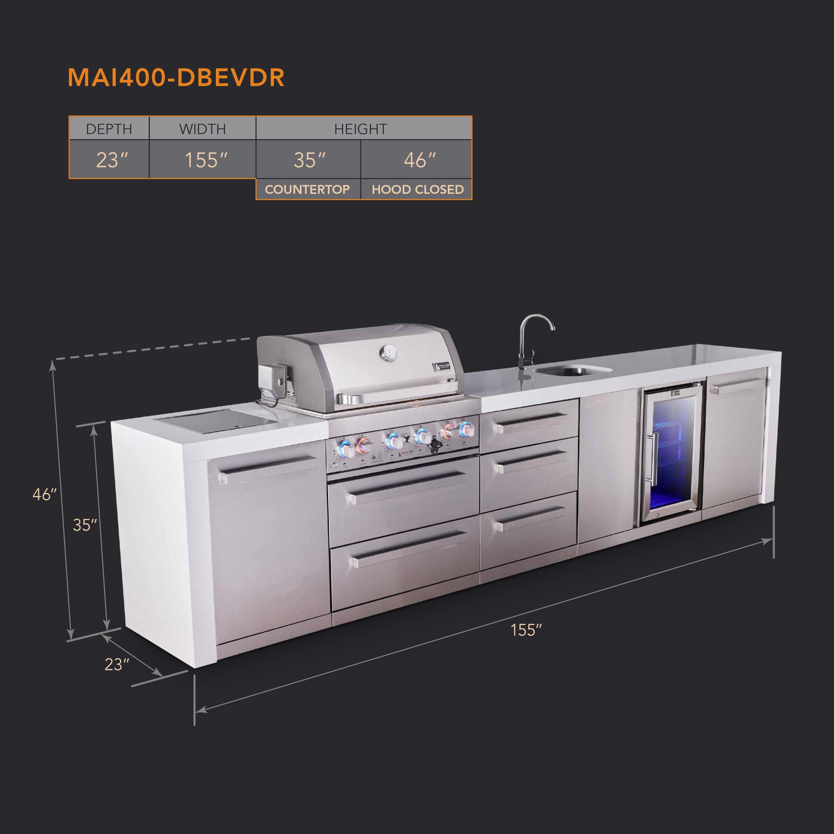 Mont Alpi 4-burner deluxe series outdoor kitchen island with beverage center and extra storage drawer slides module - Mont Alpi Canada