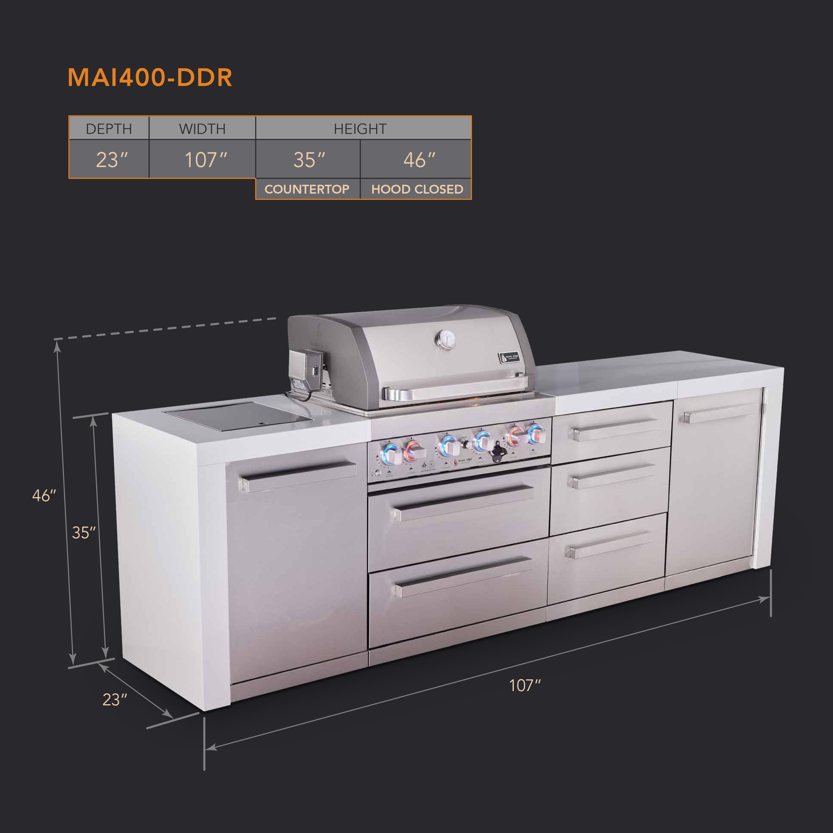 Mont Alpi 4-burner deluxe series outdoor kitchen island with extra drawer slides cabinet module - Mont Alpi Canada