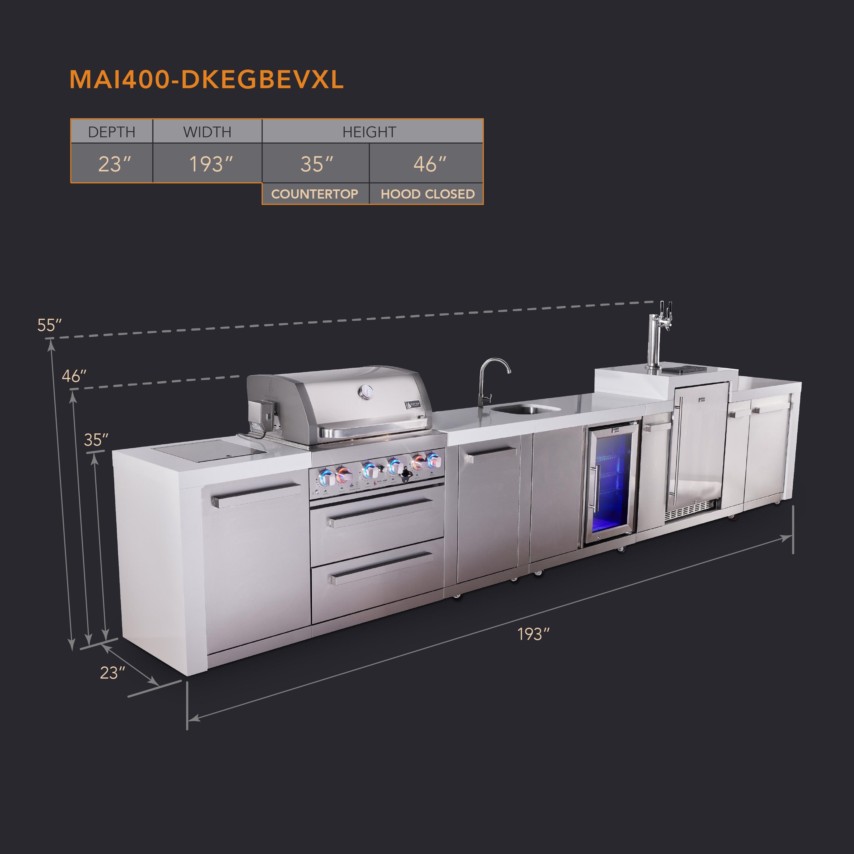Mont Alpi 4-burner deluxe series outdoor kitchen island with beverage center and kegerator module plusextra storage cabinet - Mont Alpi Canada
