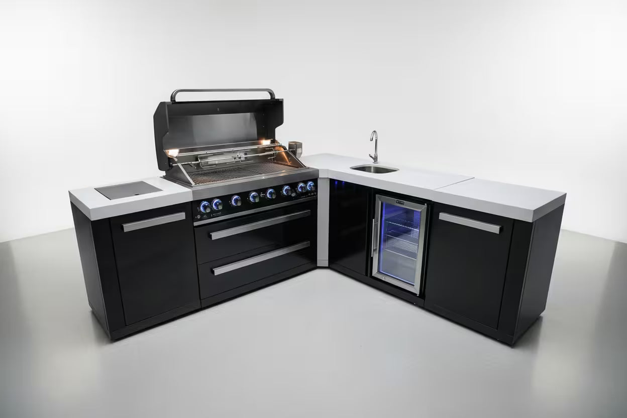Mont Alpi 805 Black Stainless Steel Island with a 90 Degree Corner and Beverage Center - Mont Alpi Canada