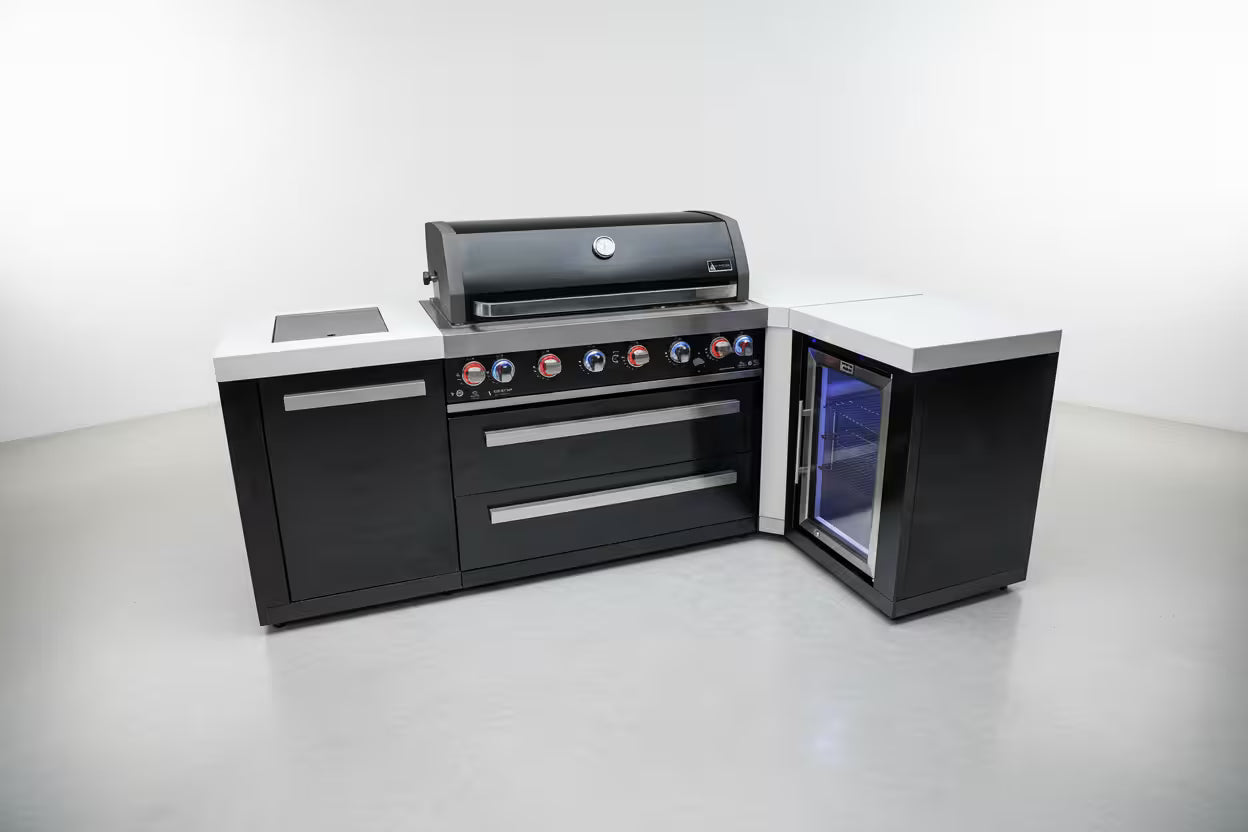 Mont Alpi 805 Black Stainless Steel Island with a 90 Degree Corner and a Fridge Cabinet - Mont Alpi Canada