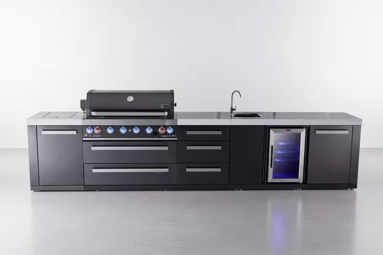 Mont Alpi 6-burner black series outdoor kitchen island with beverage center and extra drawer slides cabinet module - Mont Alpi Canada