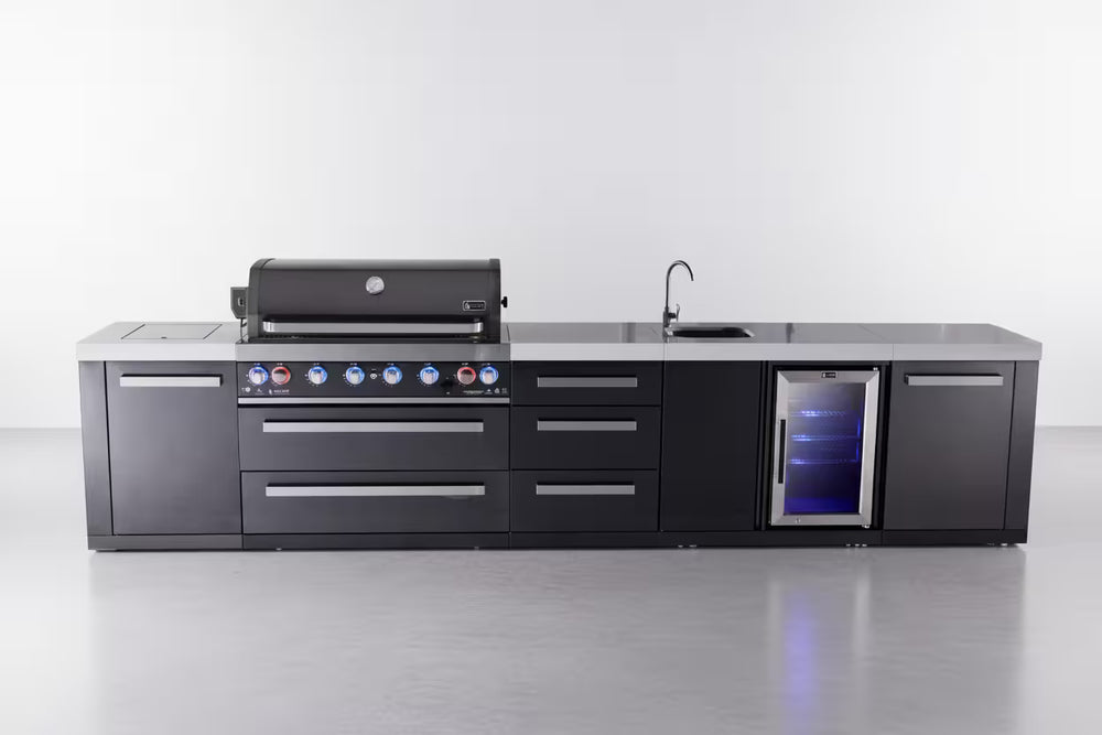 Mont Alpi 6-burner black series outdoor kitchen island with beverage center and extra drawer slides cabinet module - Mont Alpi Canada
