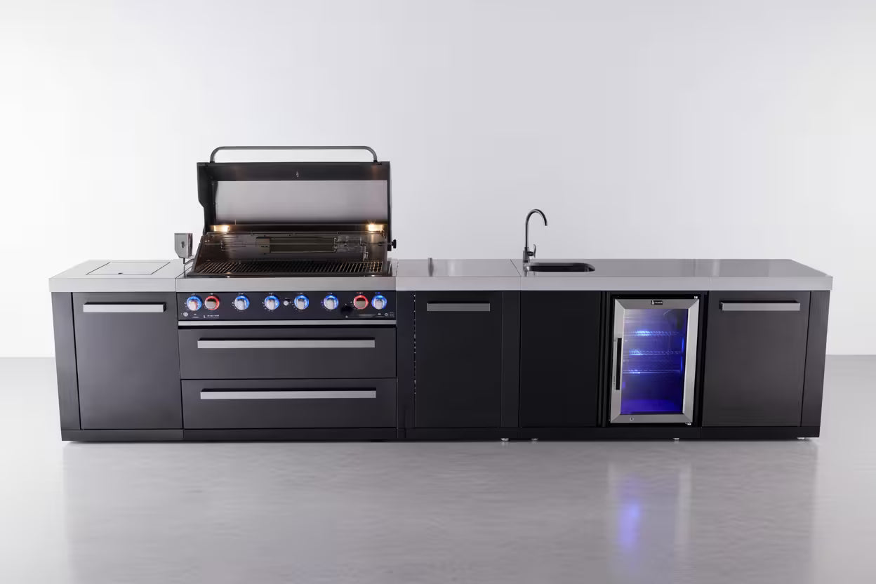 Mont Alpi 6-burner black series outdoor kitchen island with beverage center and extra storage cabinet module - Mont Alpi Canada