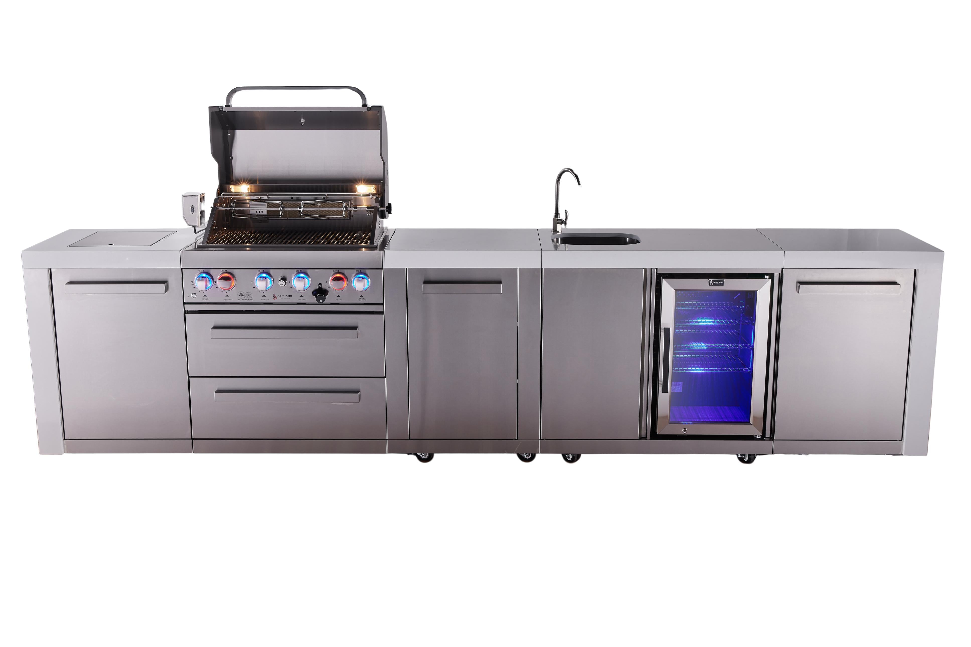 Mont Alpi 4-burner deluxe series outdoor kitchen island with beverage center and extra storage cabinet - Mont Alpi Canada