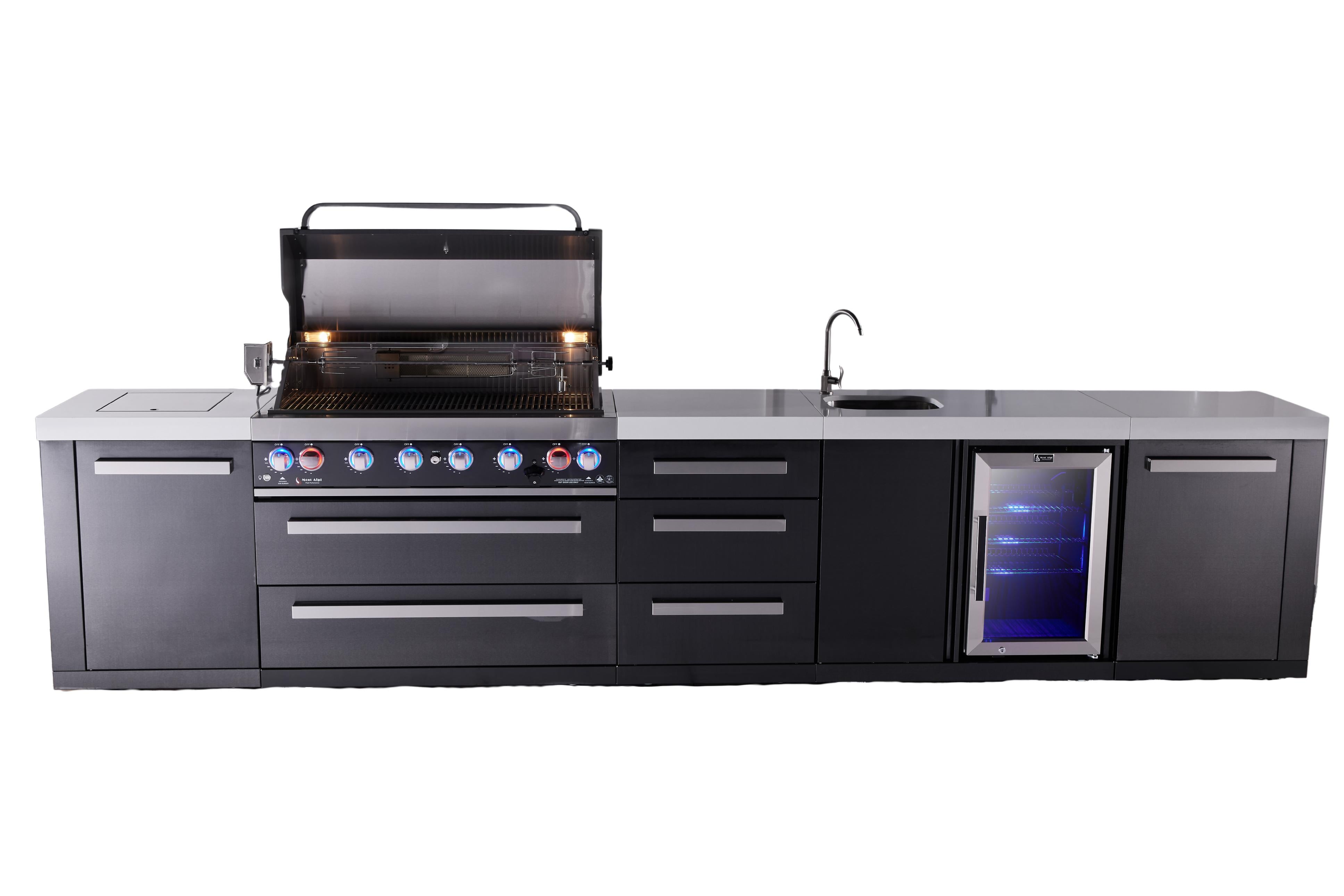 Mont Alpi 6-burner black series outdoor kitchen island with beverage center and extra drawer slides cabinet module - Mont Alpi Canada