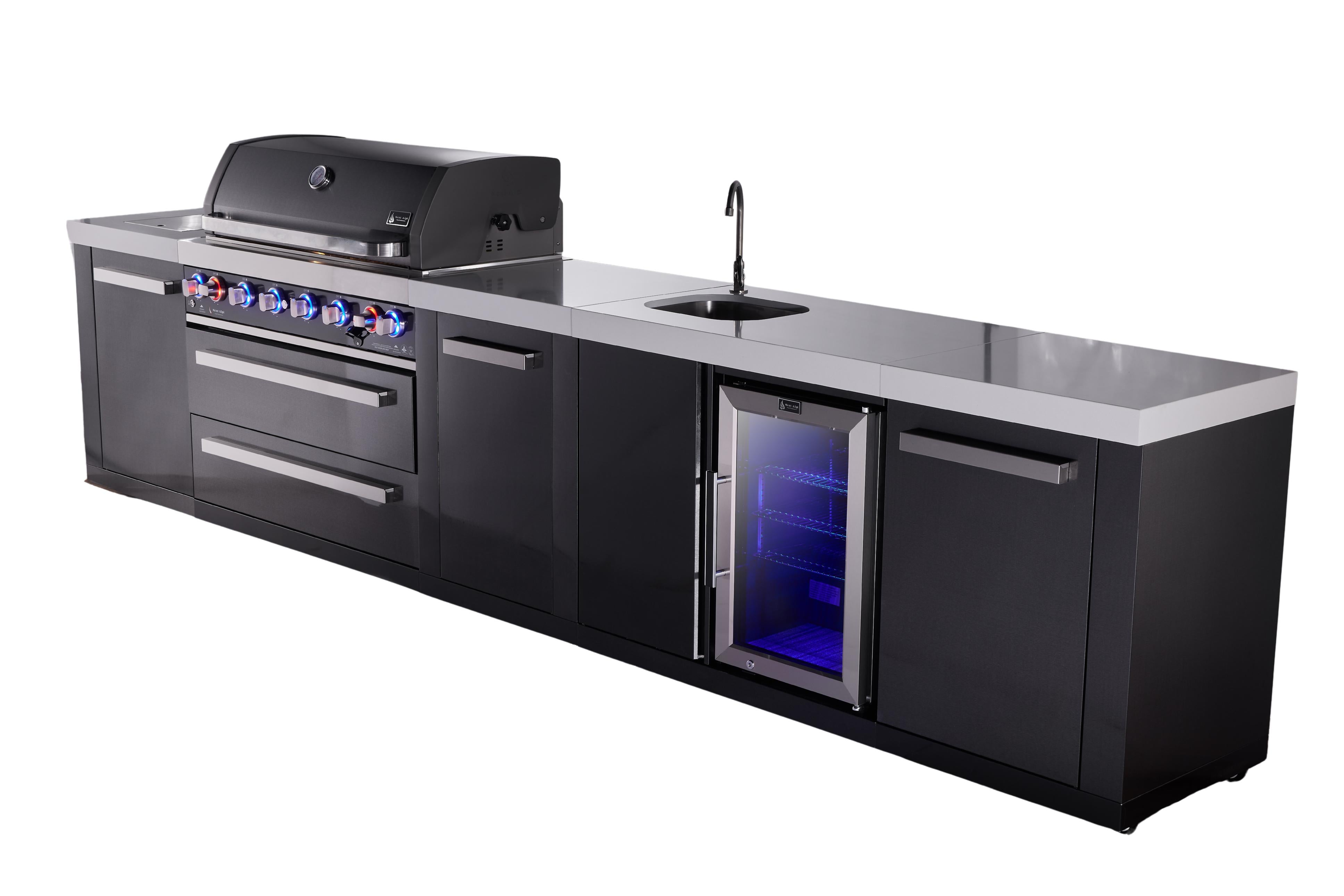 Mont Alpi 6-burner black series outdoor kitchen island with beverage center and extra storage cabinet module - Mont Alpi Canada