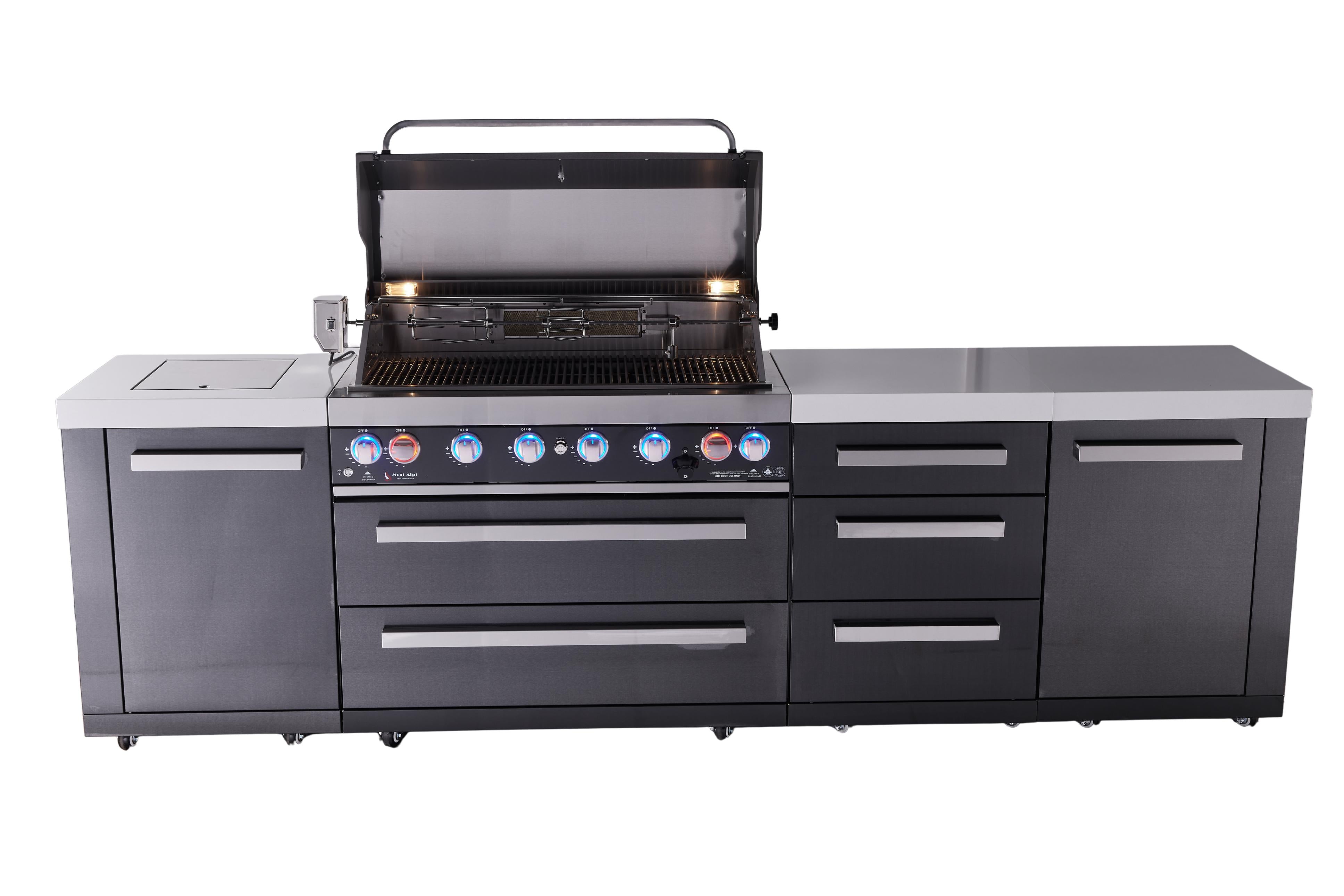 Mont Alpi 6-burner black series outdoor kitchen island with extra drawer slides cabinet module - Mont Alpi Canada