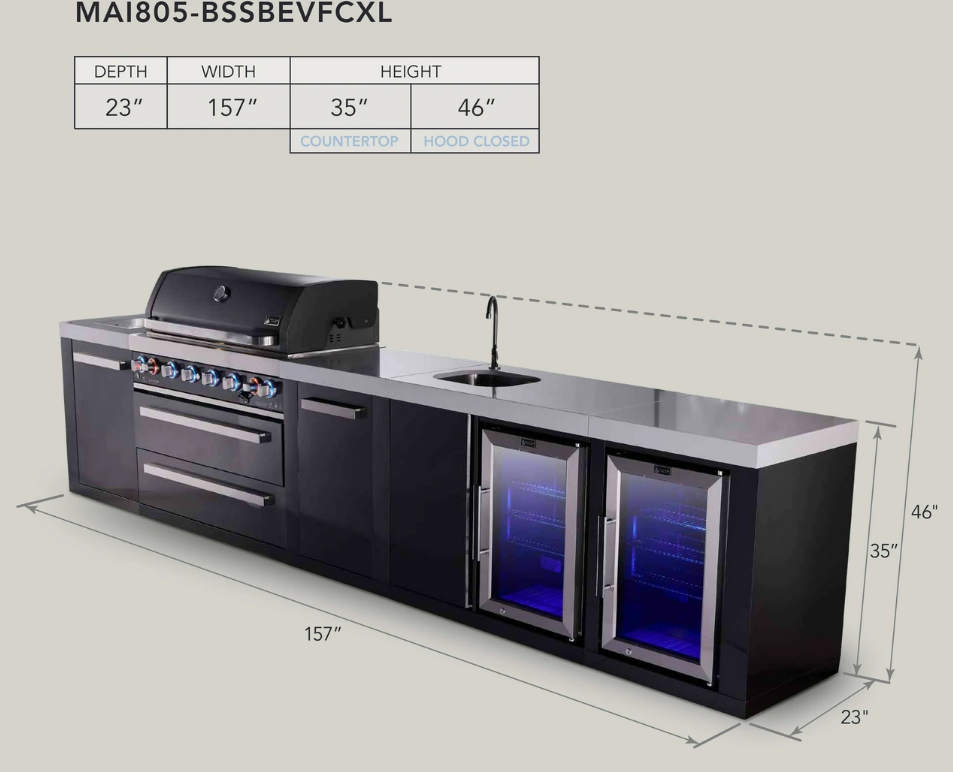 Mont Alpi 6-burner black series outdoor kitchen island with beverage center and corner fridge module plus extra storage cabinet - Mont Alpi Canada