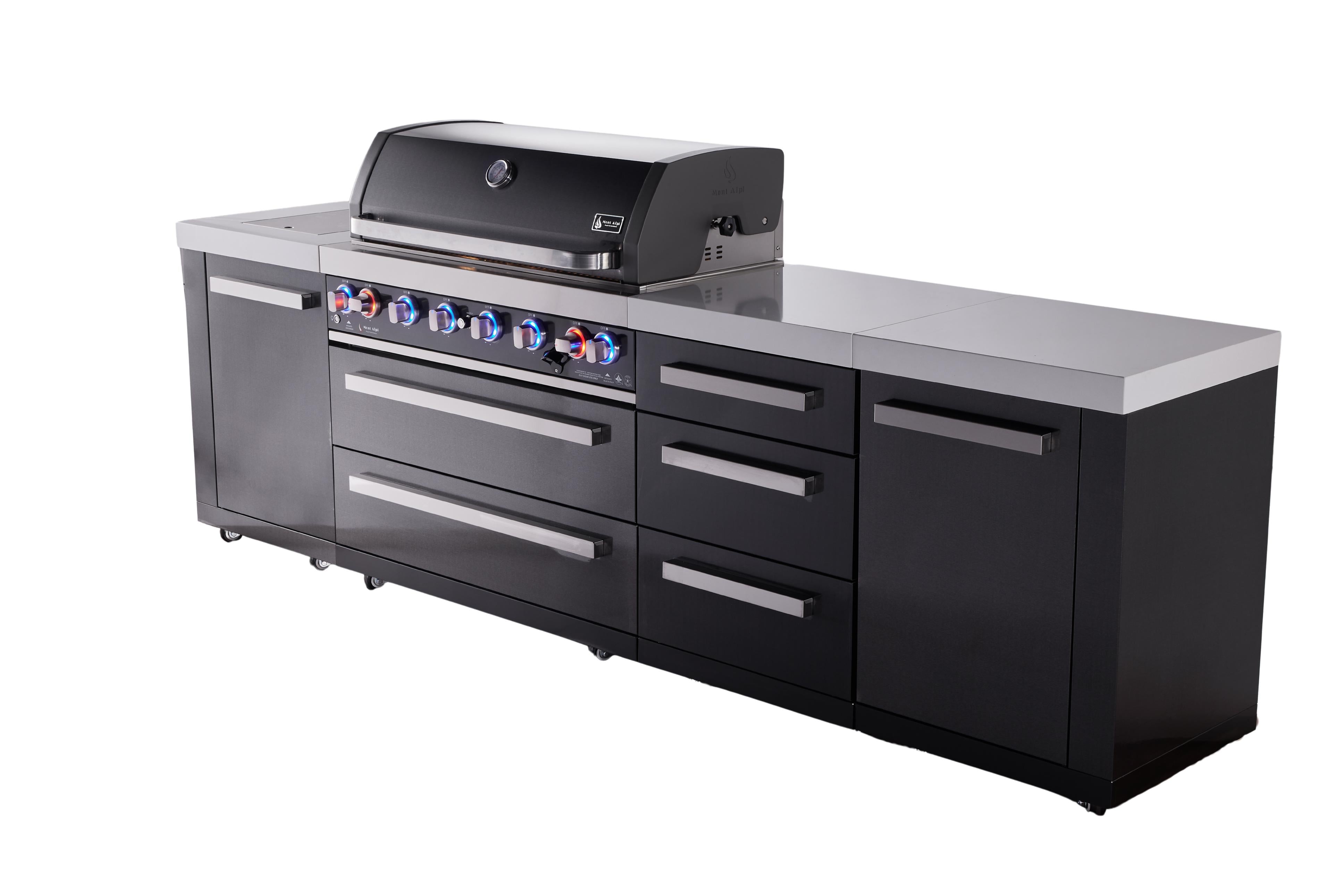 Mont Alpi 6-burner black series outdoor kitchen island with extra drawer slides cabinet module - Mont Alpi Canada