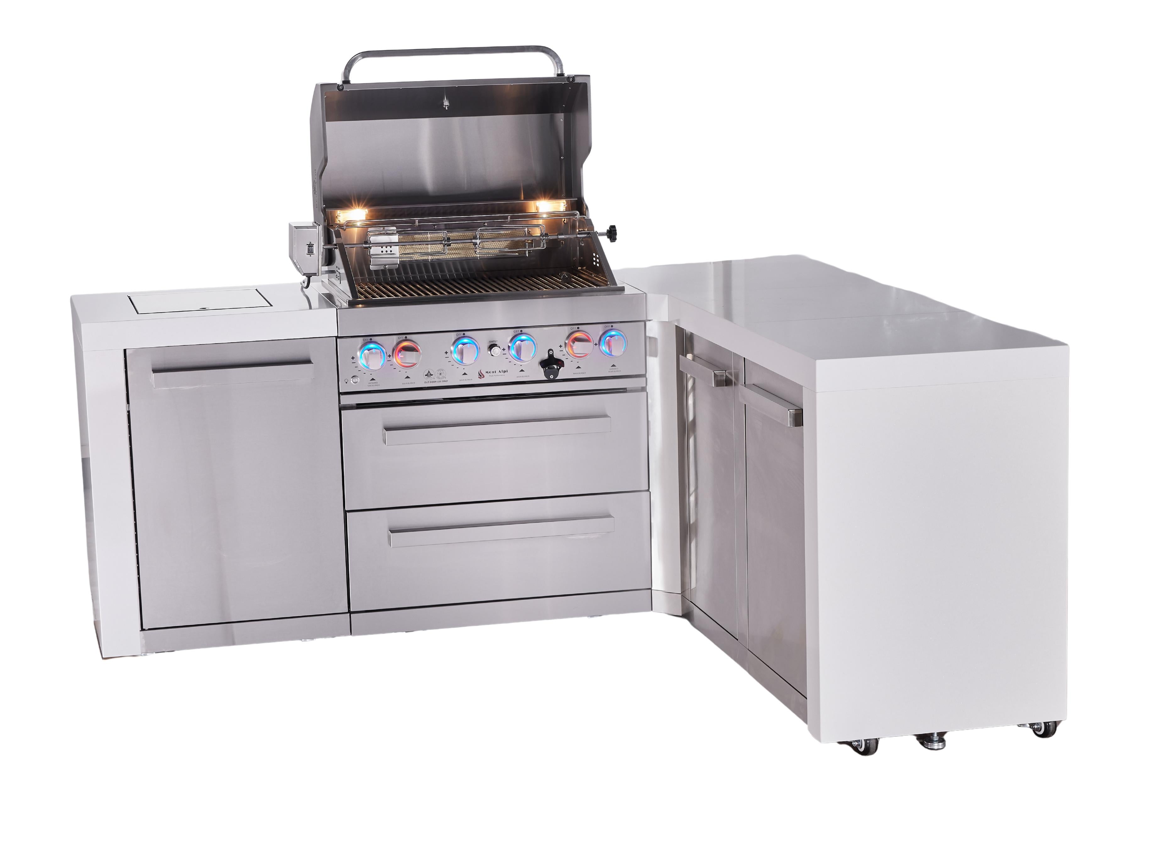Mont Alpi 4-burner L-shaped deluxe series outdoor kitchen island with extra storage cabinet module - Mont Alpi Canada