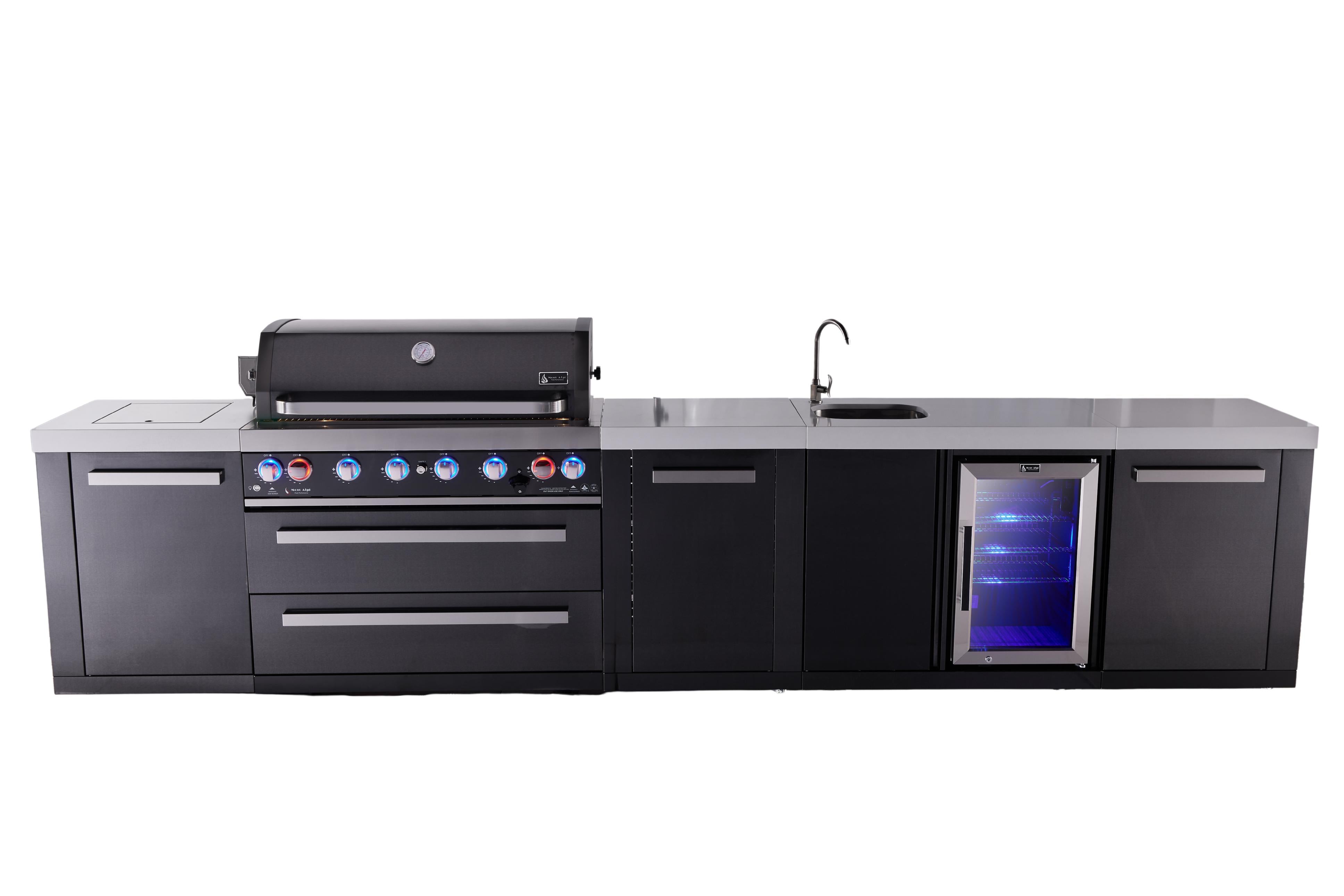 Mont Alpi 6-burner black series outdoor kitchen island with beverage center and extra storage cabinet module - Mont Alpi Canada