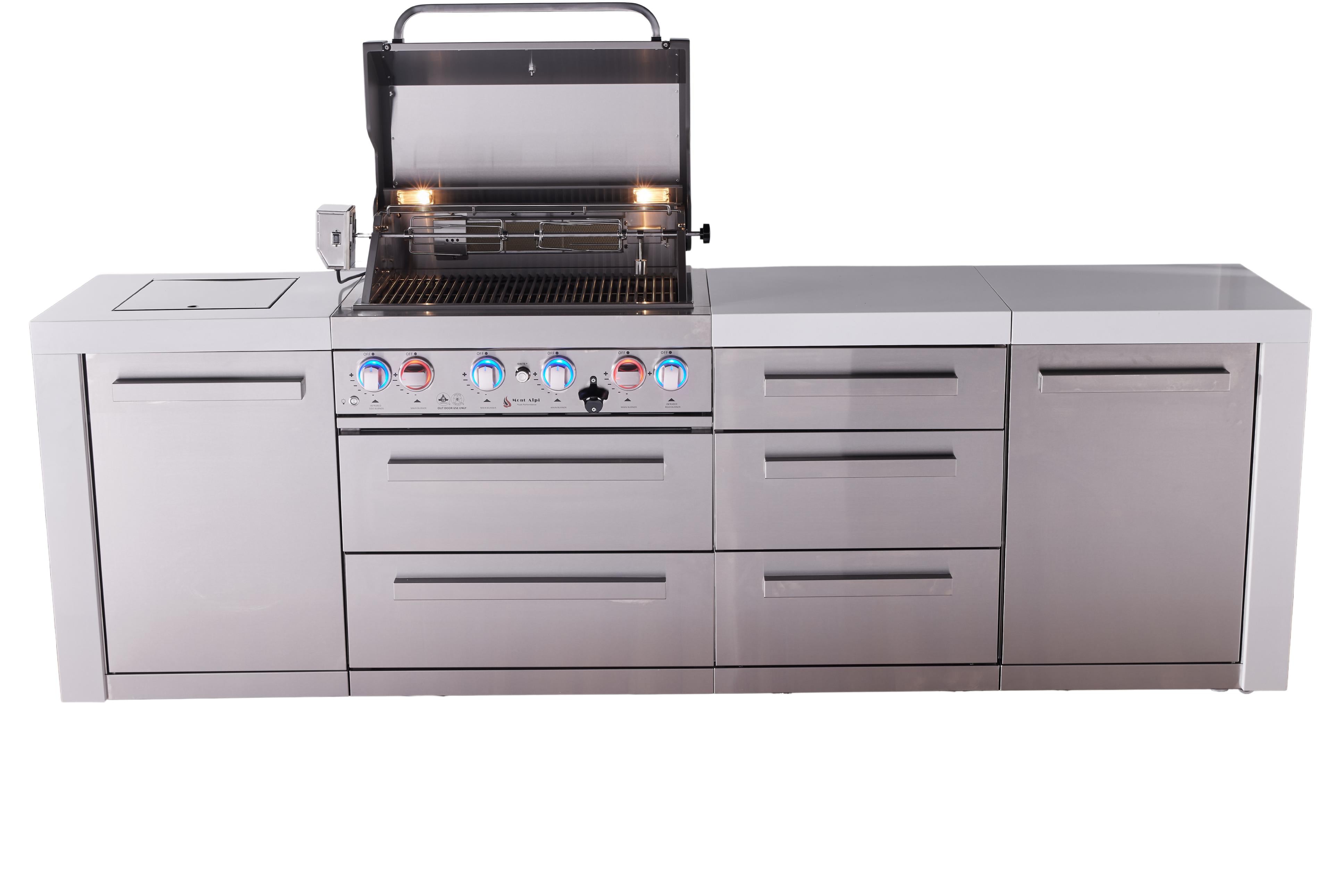 Mont Alpi 4-burner deluxe series outdoor kitchen island with extra drawer slides cabinet module - Mont Alpi Canada