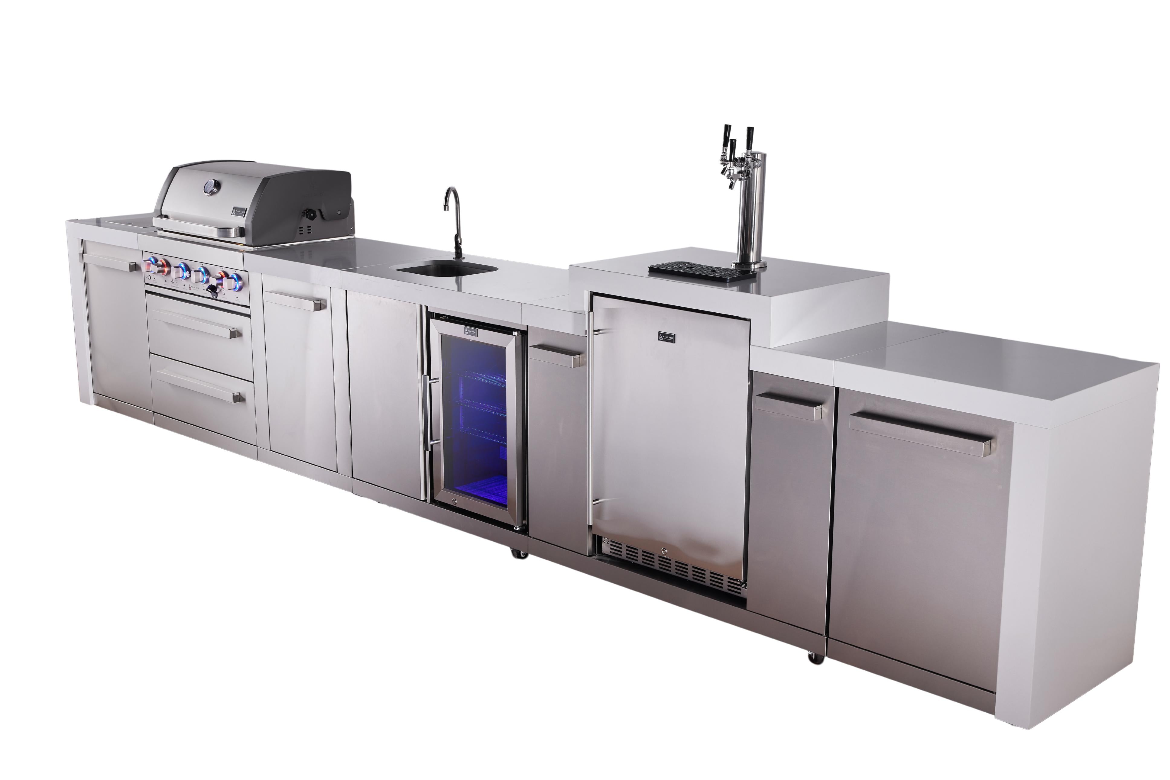 Mont Alpi 4-burner deluxe series outdoor kitchen island with beverage center and kegerator module plusextra storage cabinet - Mont Alpi Canada