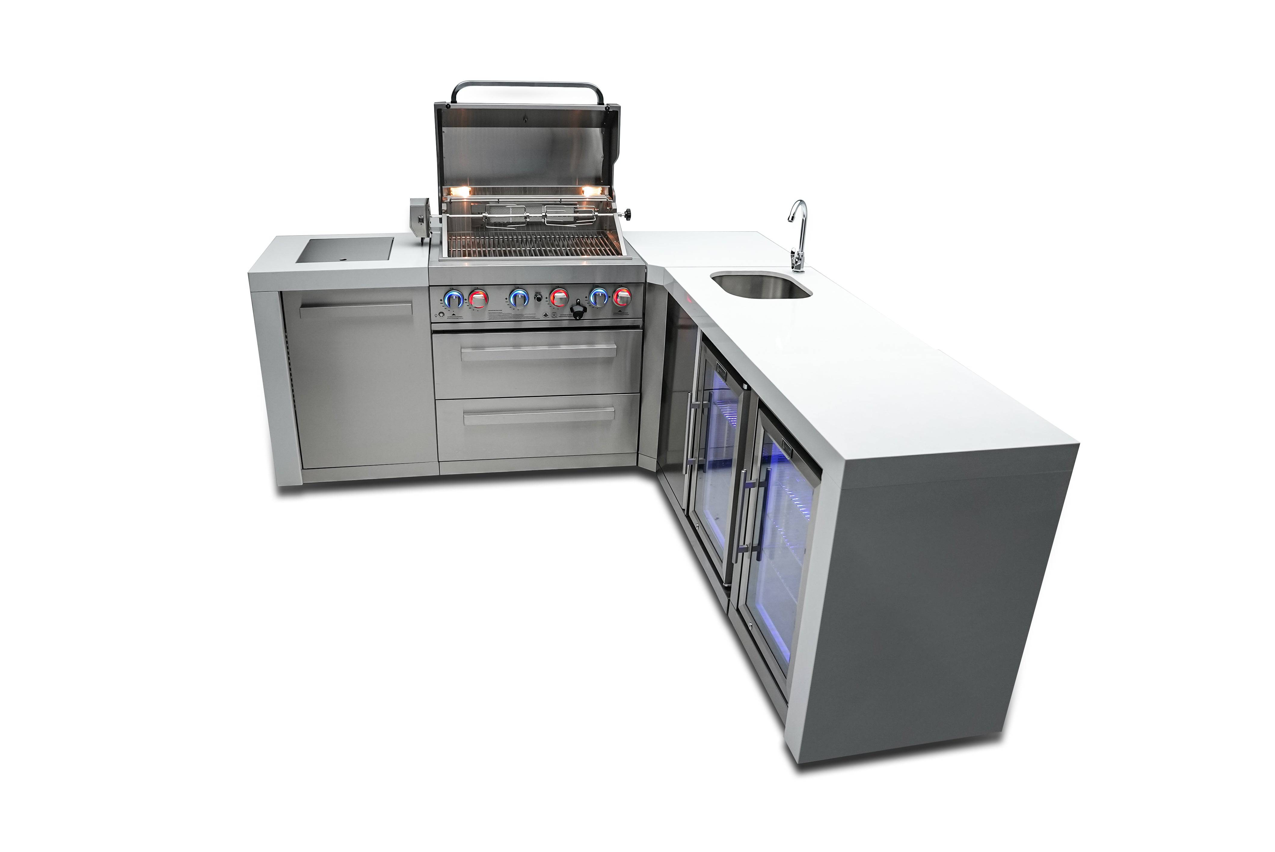 Mont Alpi 400 Deluxe Island with a 90 Degree Corner, Beverage center and Fridge Cabinet - Mont Alpi