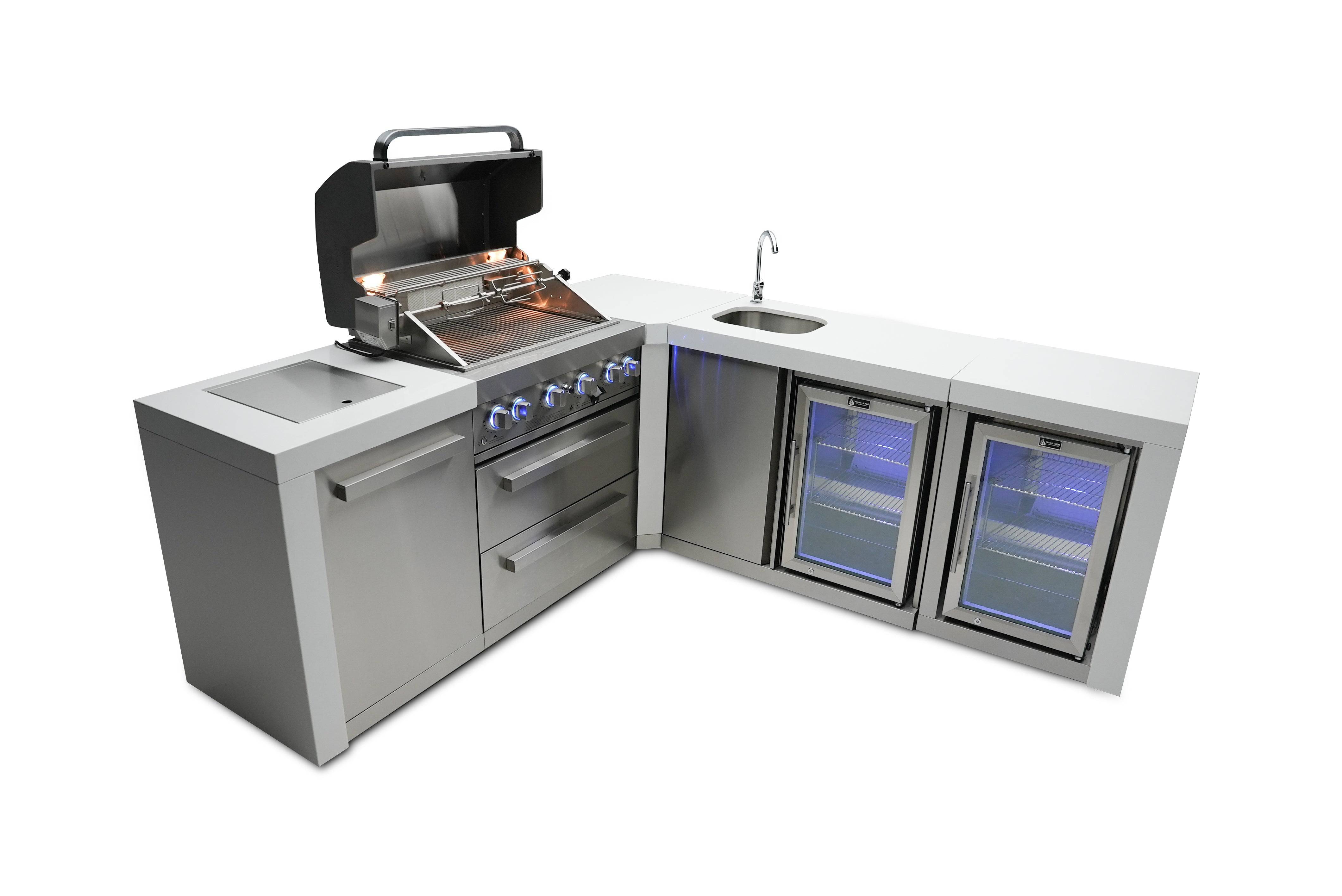 Mont Alpi 400 Deluxe Island with a 90 Degree Corner, Beverage center and Fridge Cabinet - Mont Alpi