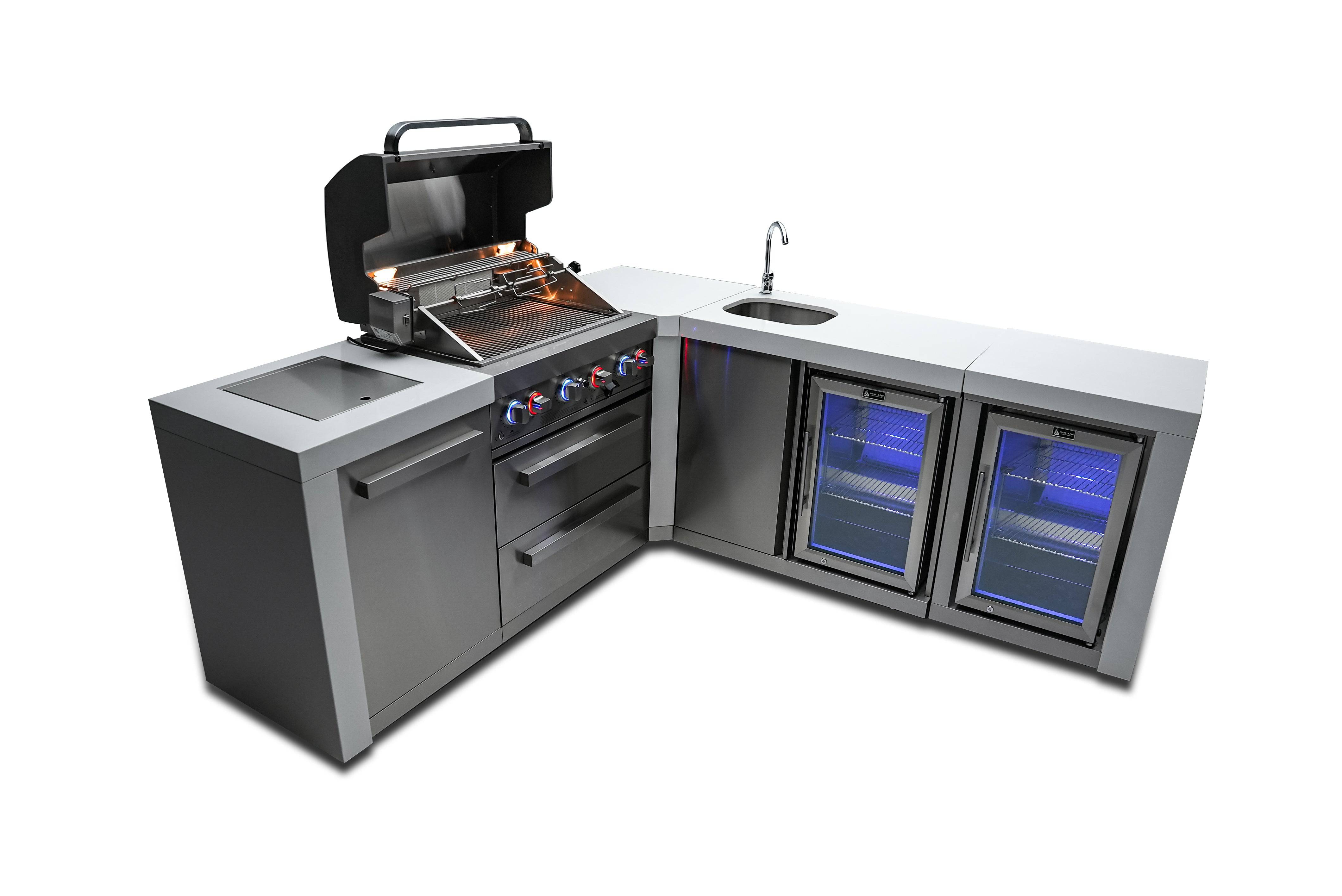 Mont Alpi 400 Deluxe Island with a 90 Degree Corner, Beverage center and Fridge Cabinet - Mont Alpi