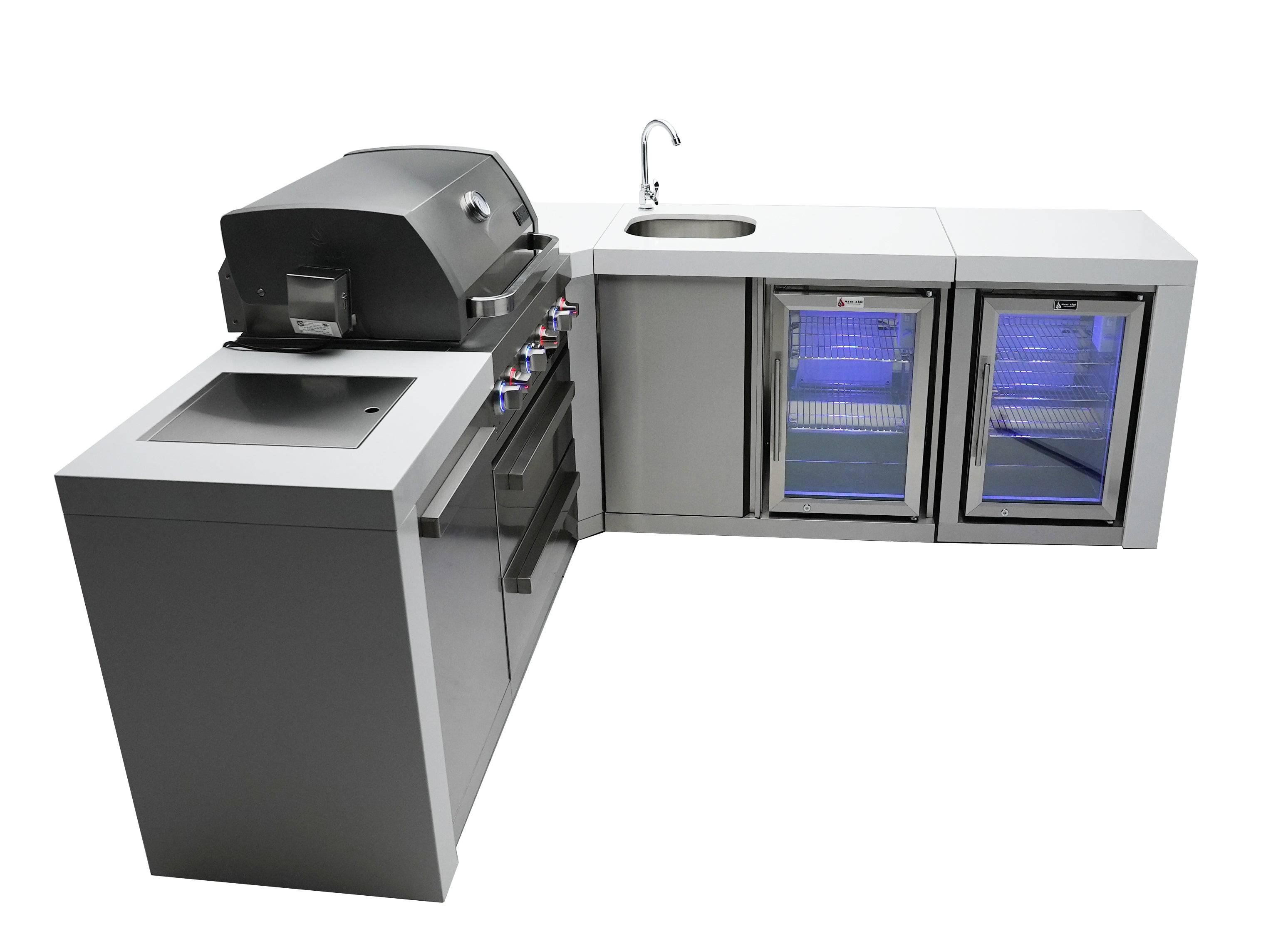 Mont Alpi 400 Deluxe Island with a 90 Degree Corner, Beverage center and Fridge Cabinet - Mont Alpi