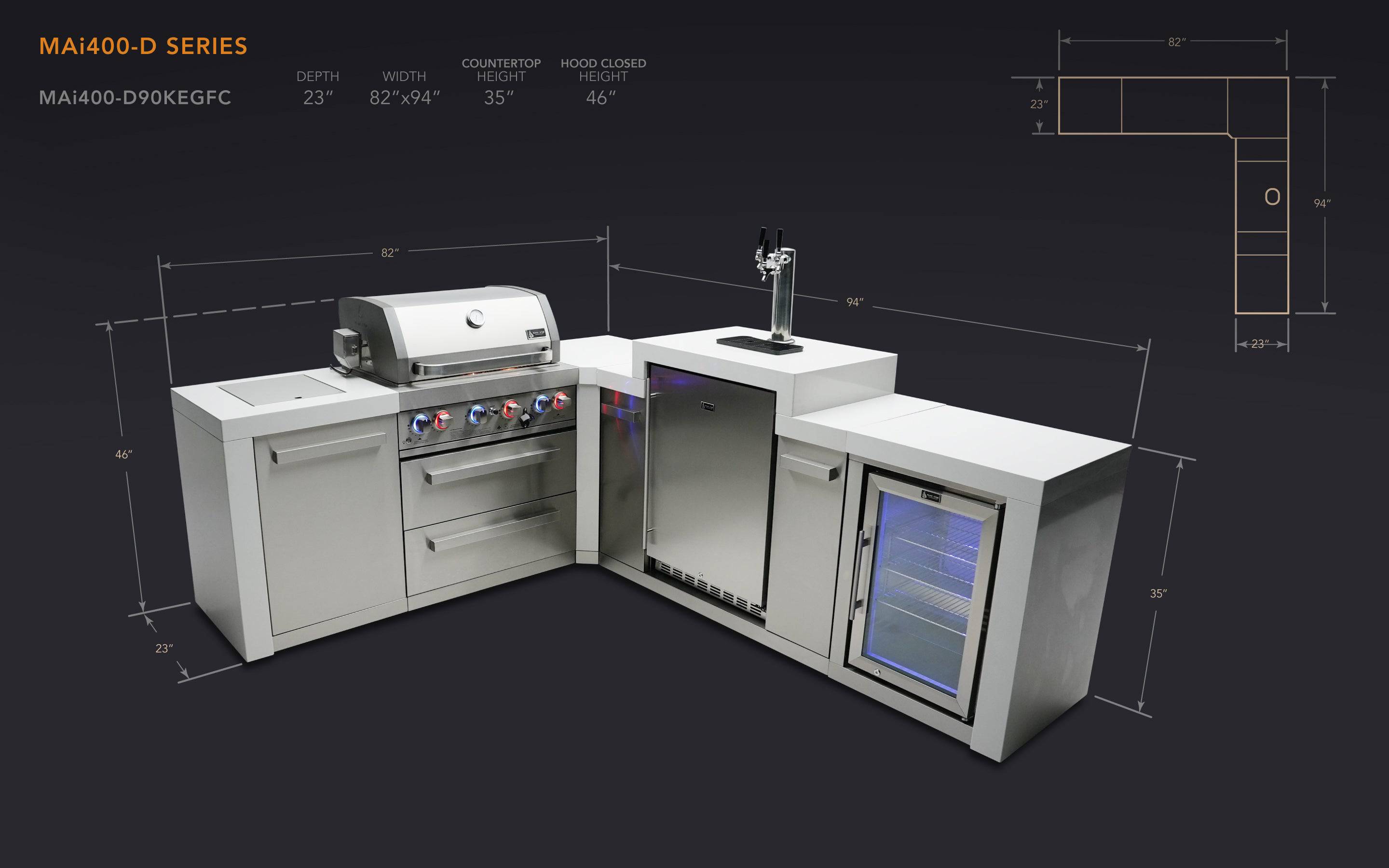 Mont Alpi 400 Deluxe Island with a 90 Degree Corner, Kegerator and Fridge Cabinet - Mont Alpi