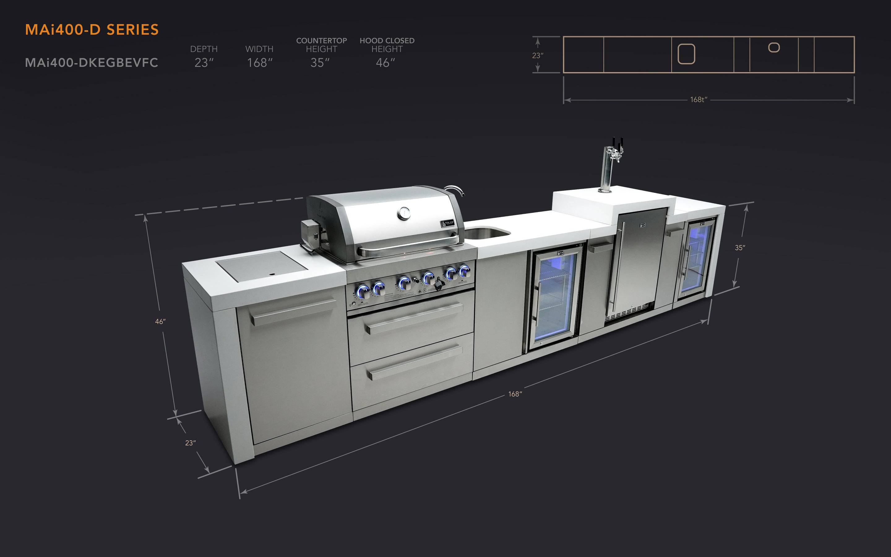 Mont Alpi 400 Deluxe Island with a Kegerator, Beverage Center and Fridge Cabinet - Mont Alpi