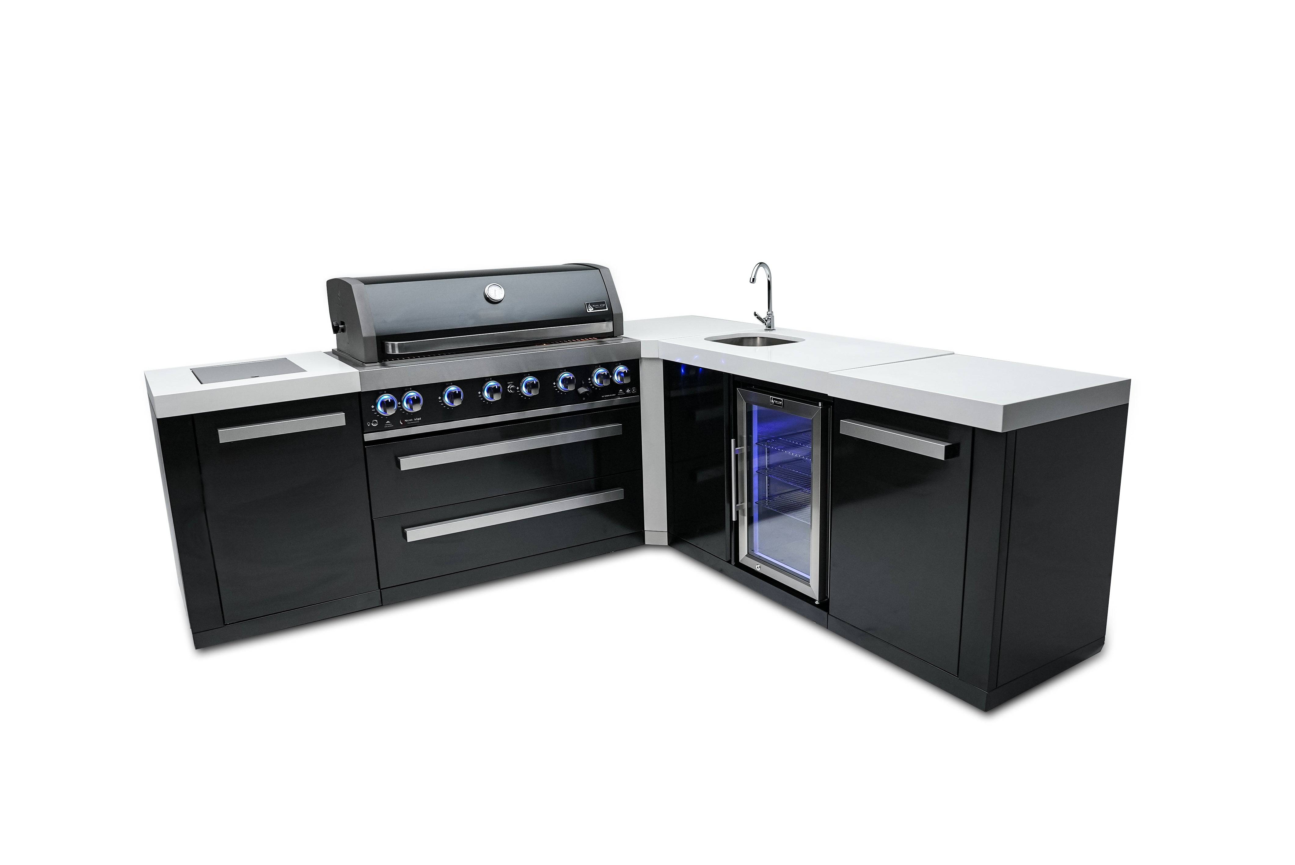 Mont Alpi 805 Black Stainless Steel Island with a 90 Degree Corner and Beverage Center - Mont Alpi