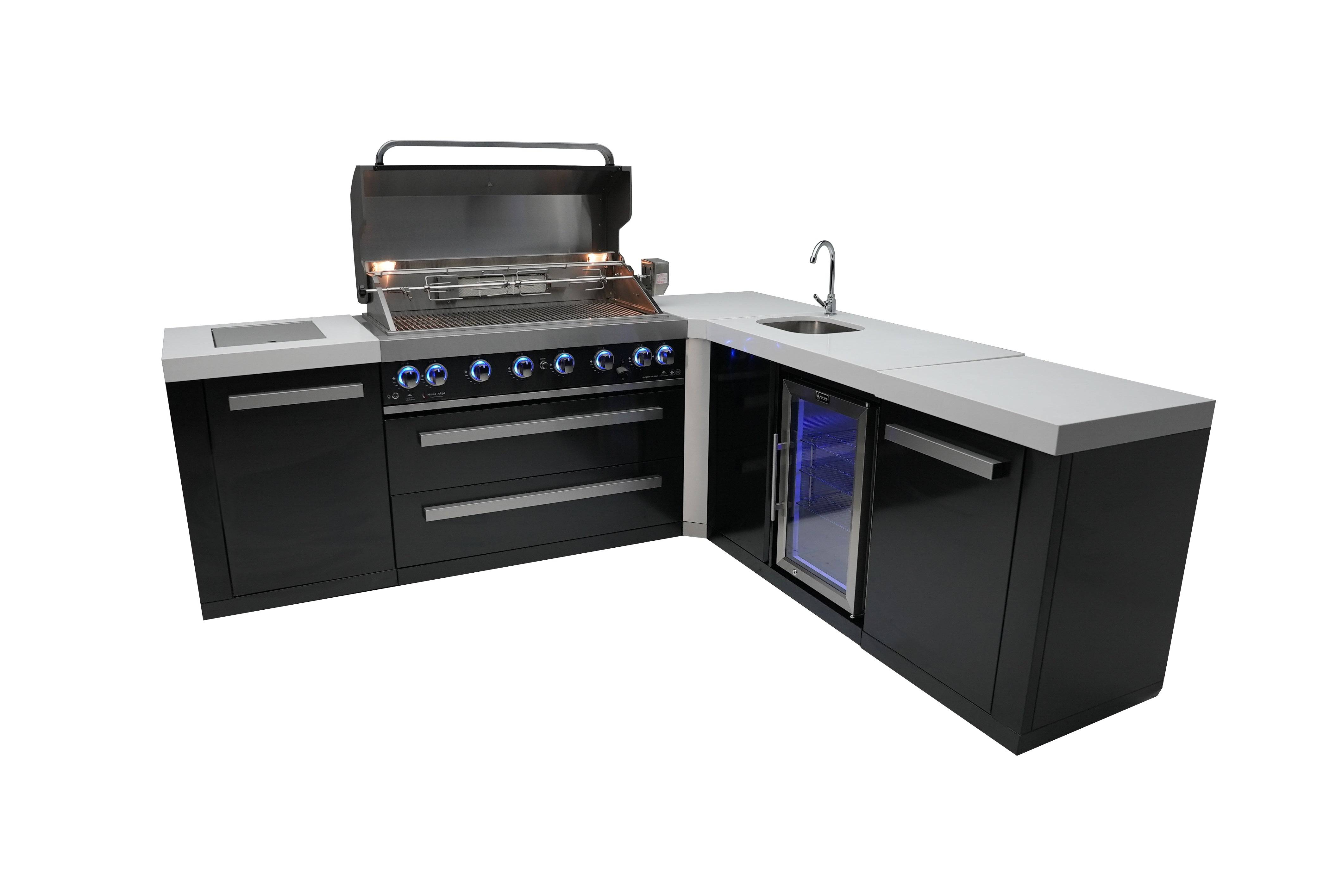 Mont Alpi 805 Black Stainless Steel Island with a 90 Degree Corner and Beverage Center - Mont Alpi