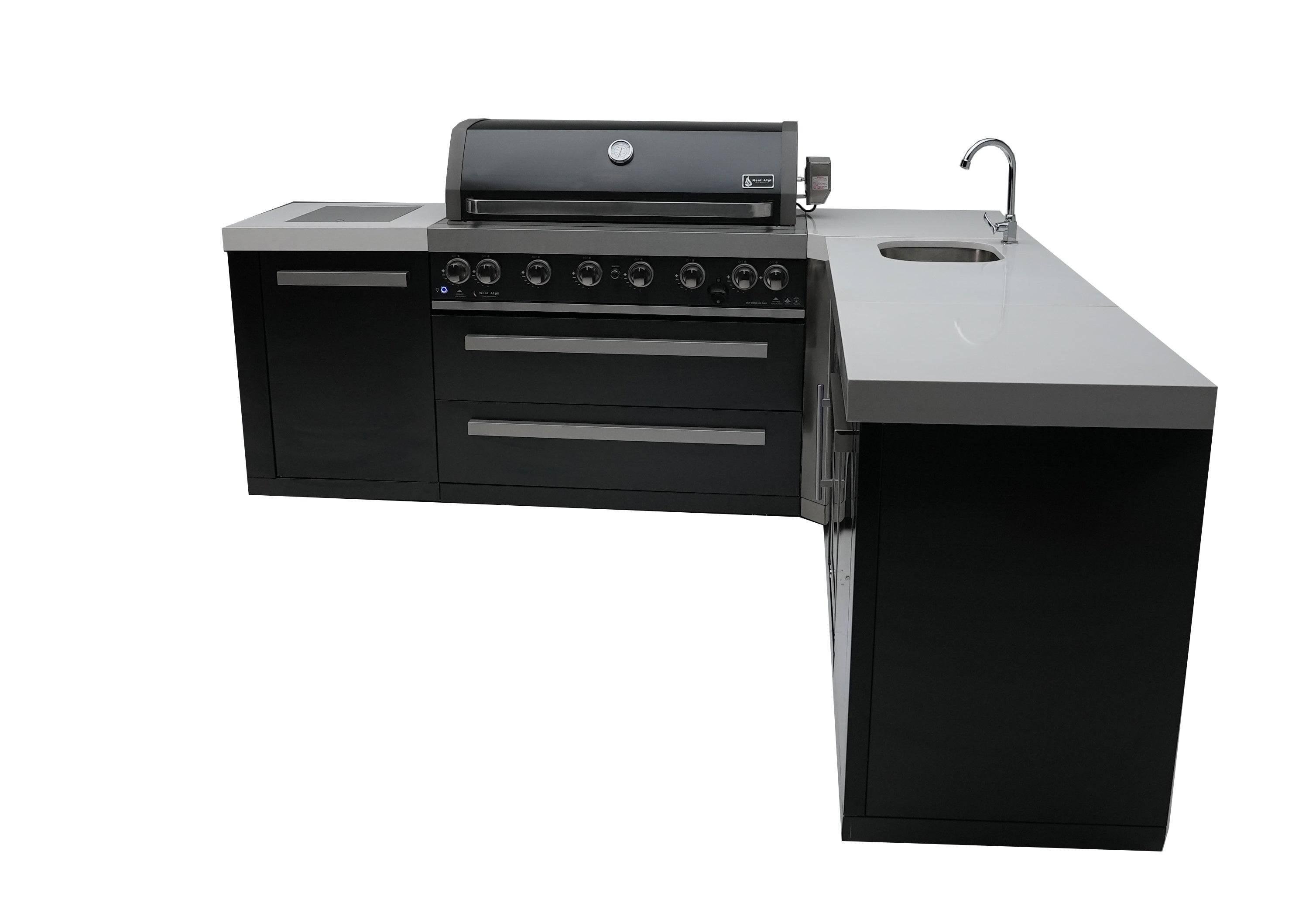 Mont Alpi 805 Black Stainless Steel Island with a 90 Degree Corner and Beverage Center - Mont Alpi