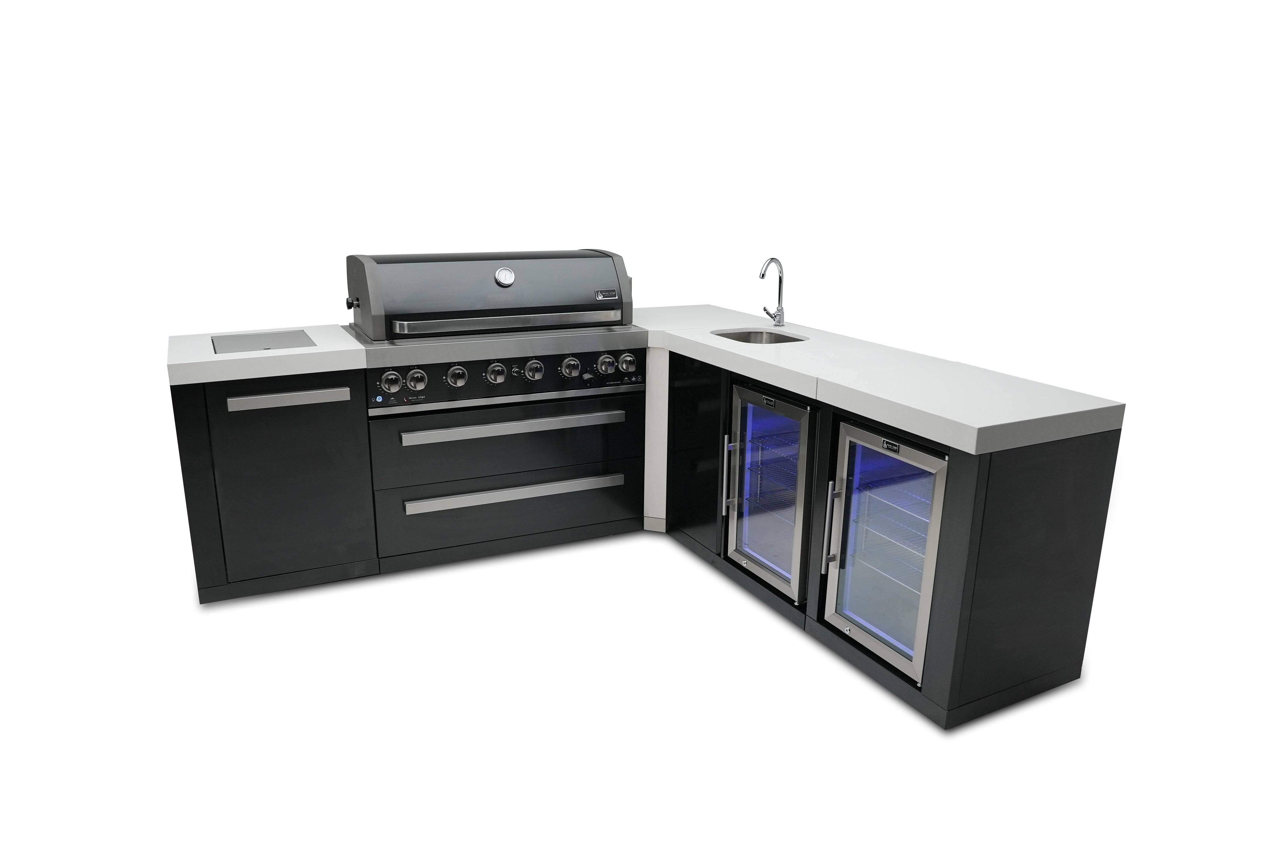 Mont Alpi 805 Black Stainless Steel Island with a 90 Degree Corner, Beverage center and Fridge Cabinet - Mont Alpi