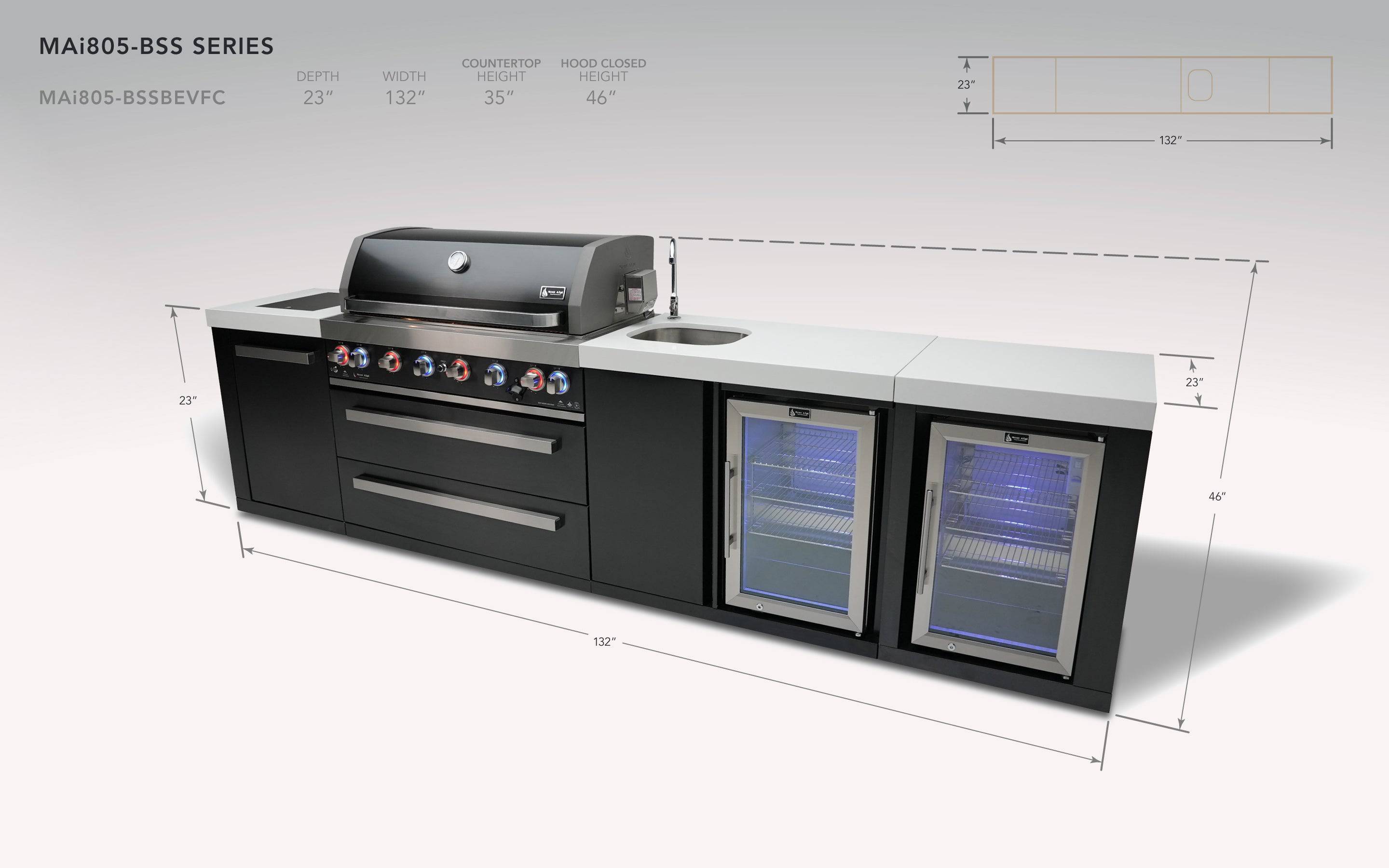 Mont Alpi 805 Black Stainless Steel Island with a Beverage Center and Fridge Cabinet - Mont Alpi