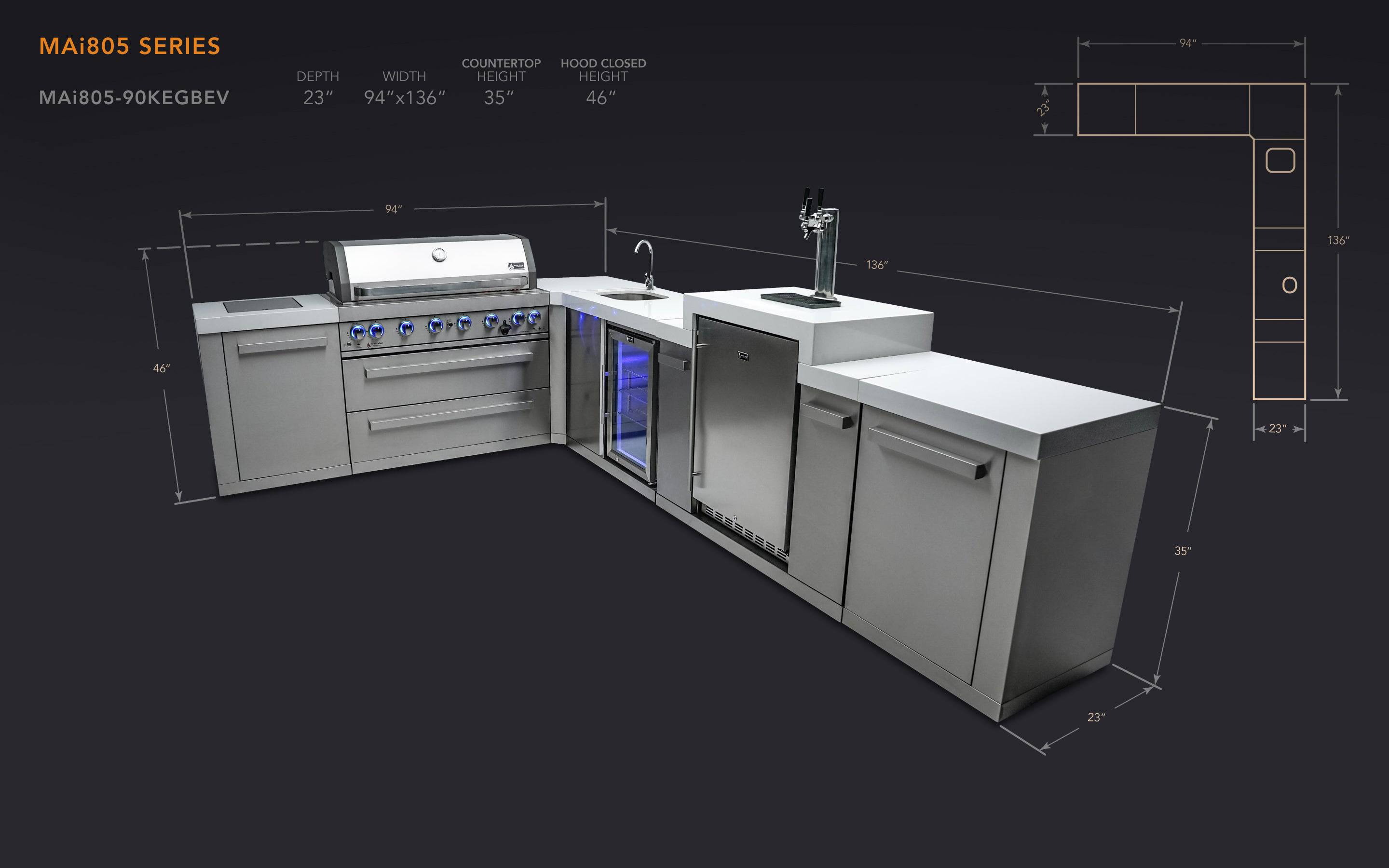 Mont Alpi 805 Island with a 90 Degree Corner, Kegerator and Beverage Center - Mont Alpi