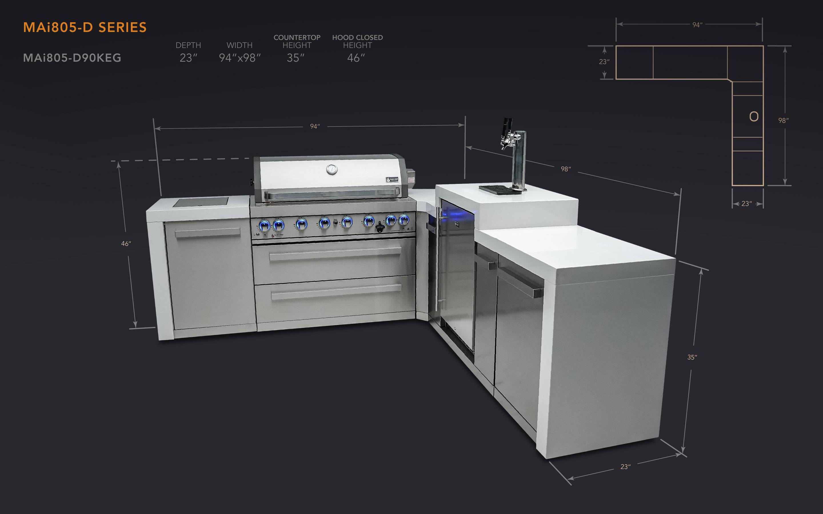 Mont Alpi 805 Deluxe Island with a 90 Degree Corner and Kegerator - Mont Alpi