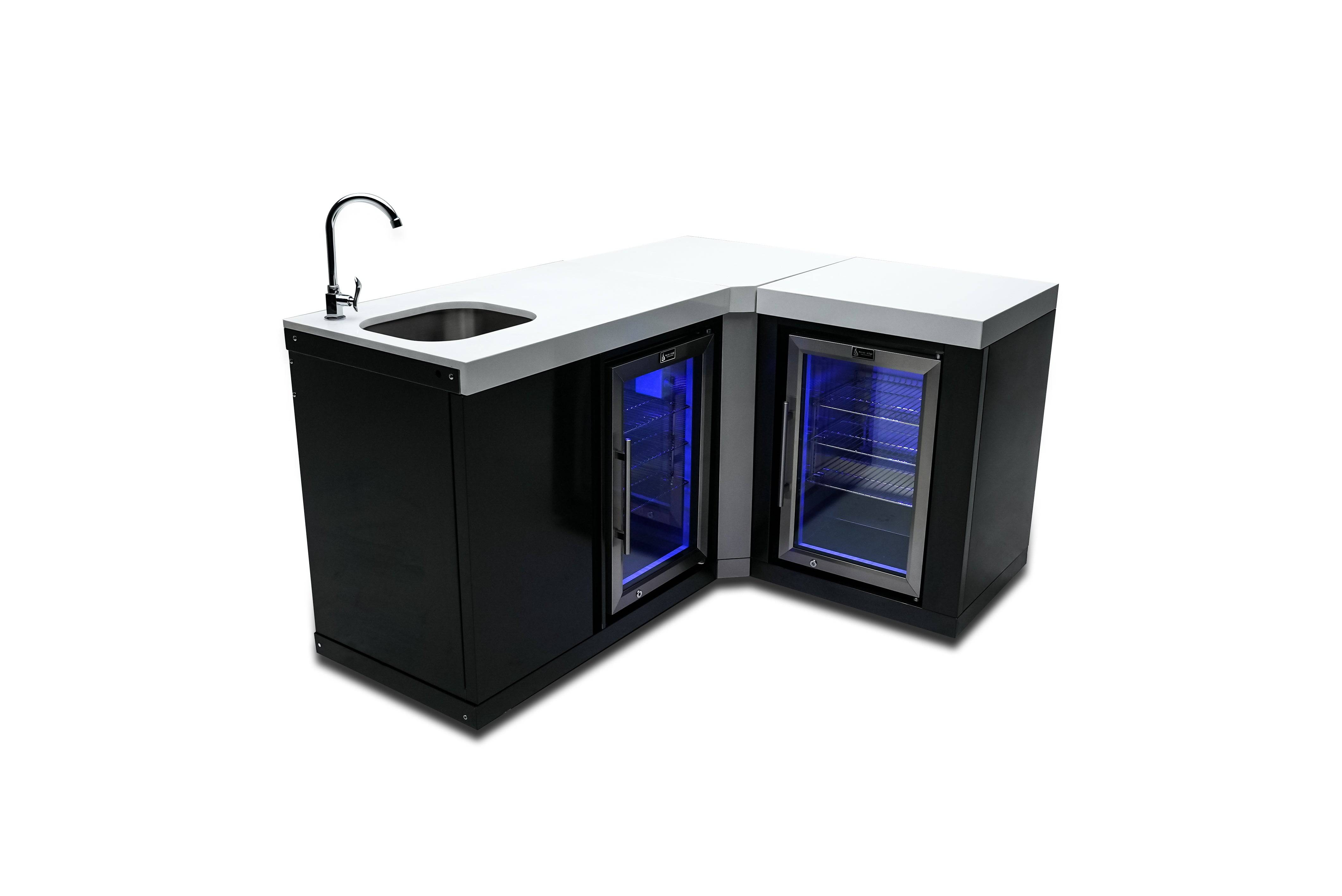 Mont Alpi Black Stainless Steel Beverage Center with 90 Degree Corner and fridge Cabinet - Mont Alpi