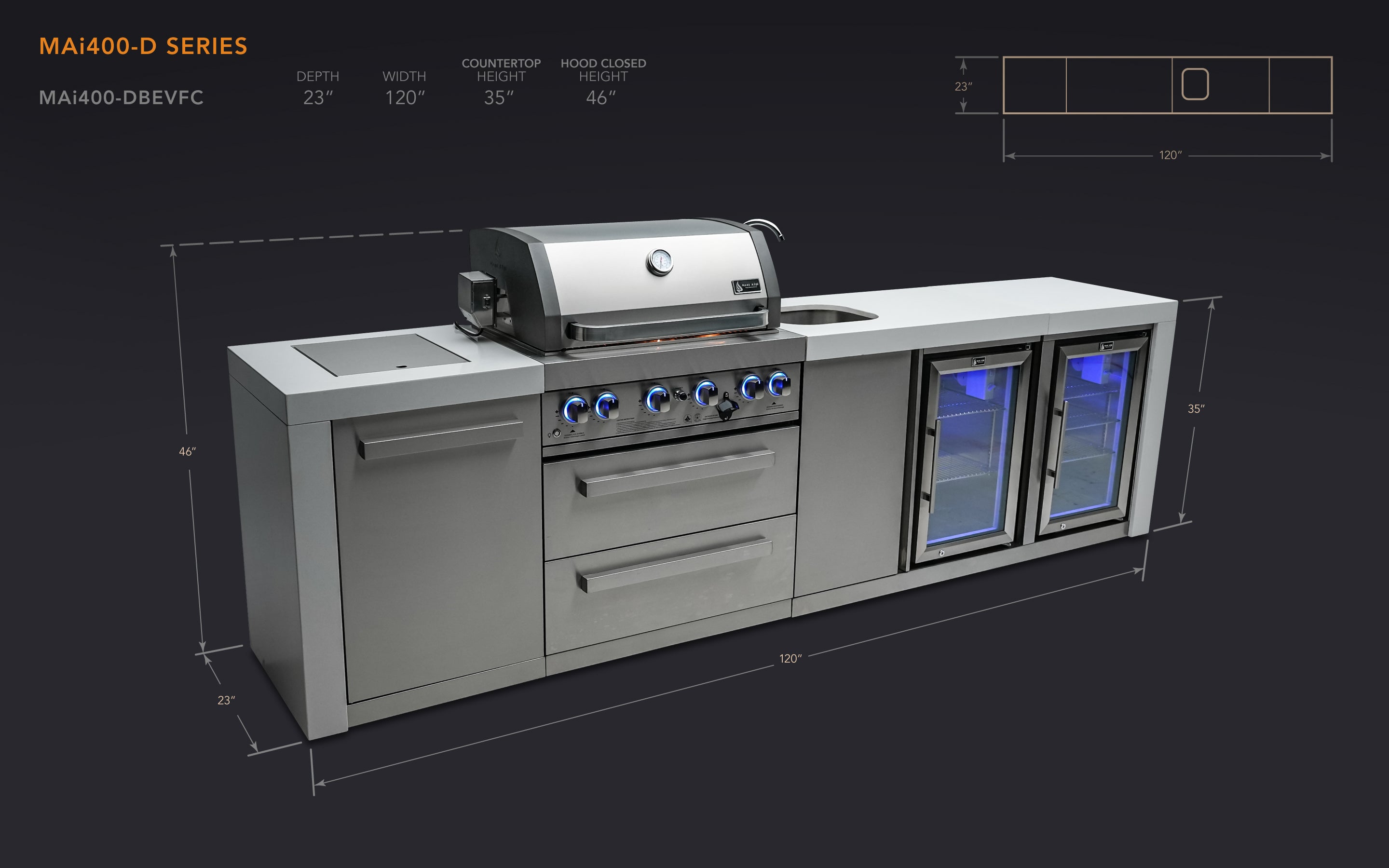 Mont Alpi 400 Deluxe Island with a Beverage Center and Fridge Cabinet - Mont Alpi