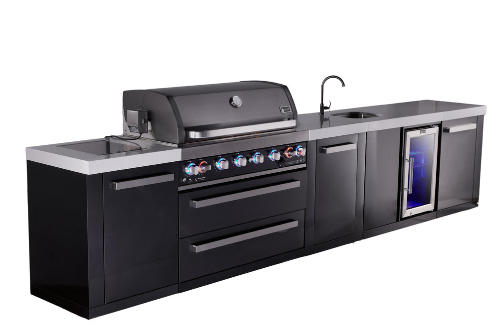 Mont Alpi 6-burner black series outdoor kitchen island with beverage center and extra storage cabinet module - Mont Alpi Canada