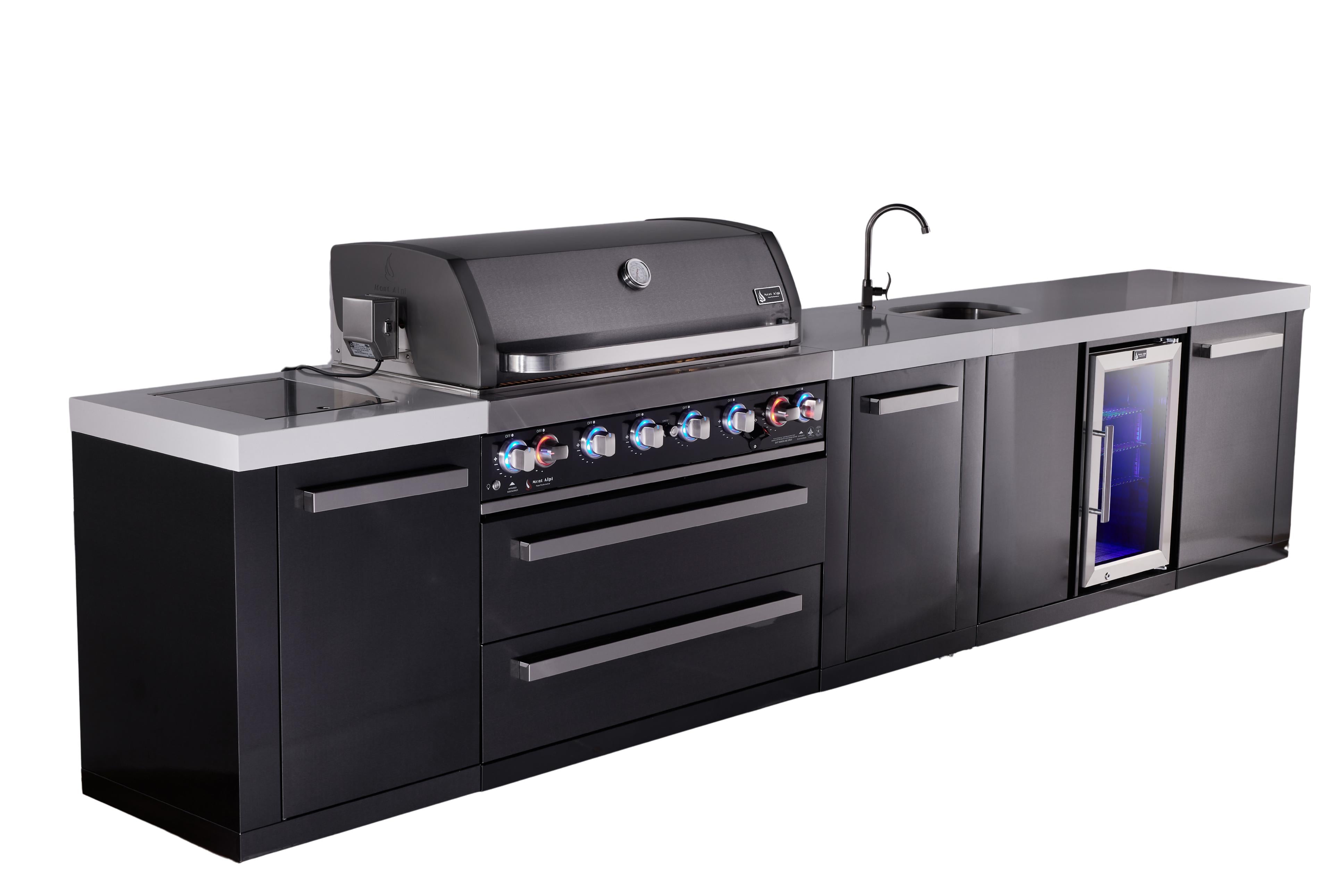 Mont Alpi 6-burner black series outdoor kitchen island with beverage center and extra storage cabinet module - Mont Alpi Canada