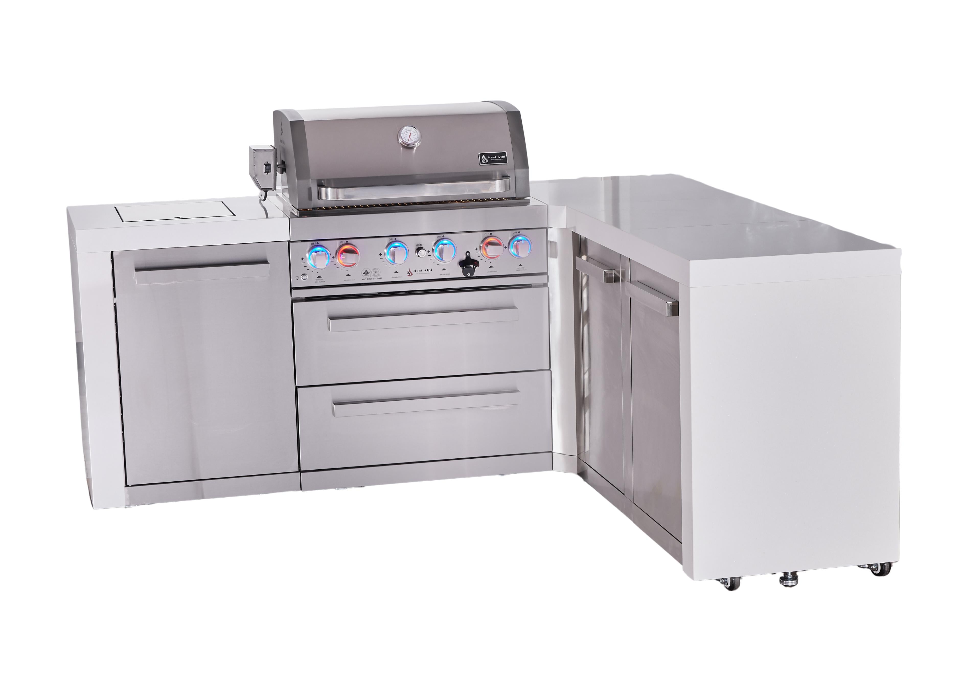 Mont Alpi 4-burner L-shaped deluxe series outdoor kitchen island with extra storage cabinet module - Mont Alpi Canada